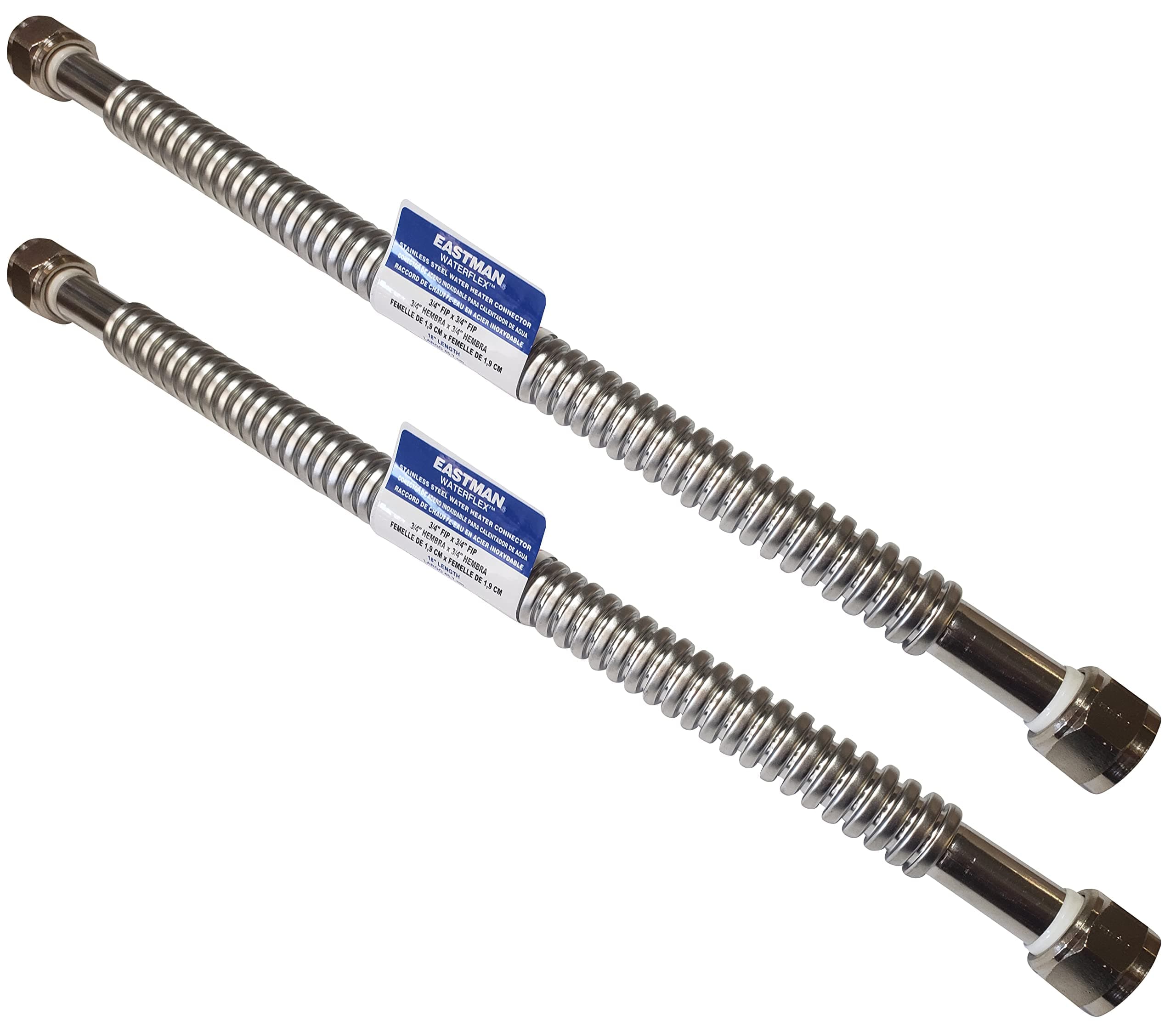 2 Pack Heavy Duty Durable Stainless Steel Corrugated Water Flex Connector with Extra Thick Washers for Water Heater and Water Softener (24x3/4 FIP)