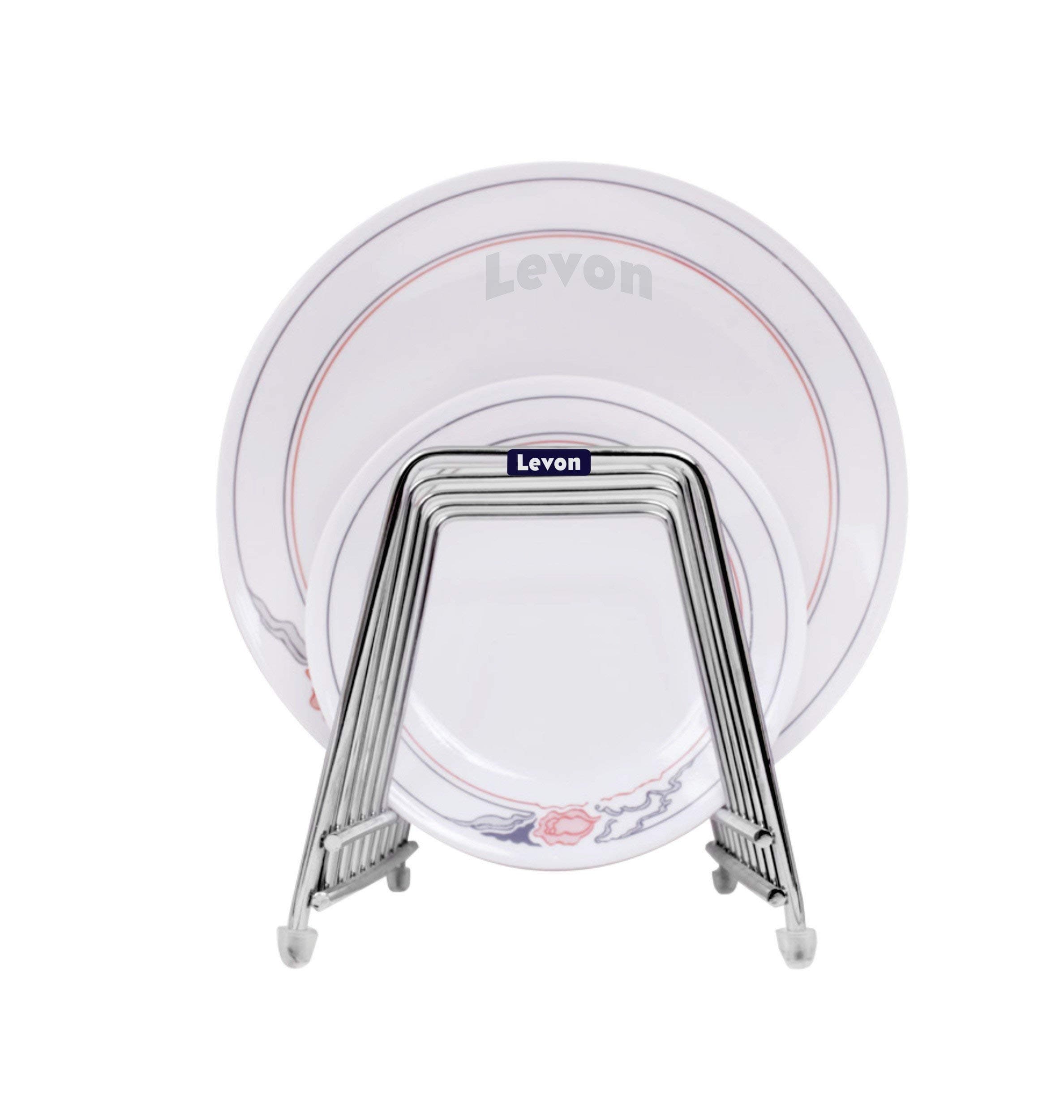 LEVON Stainless Steel Plate Rack | Dish Rack | Plate Stand | Dish Stand | Lid Holder Utensil Rack For Kitchen - Size (140 X 320 X 130 mm) | Special Nano Coating, Free Standing, Tiered Shelf