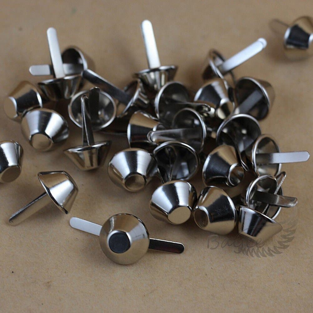 Bayee 50 Pieces Nickel Color Plate Bottom Stud for Bag Feet/Silver Color Cone Studs for Purse Feet Spike Nailheads 15mm Leathercraft Findings