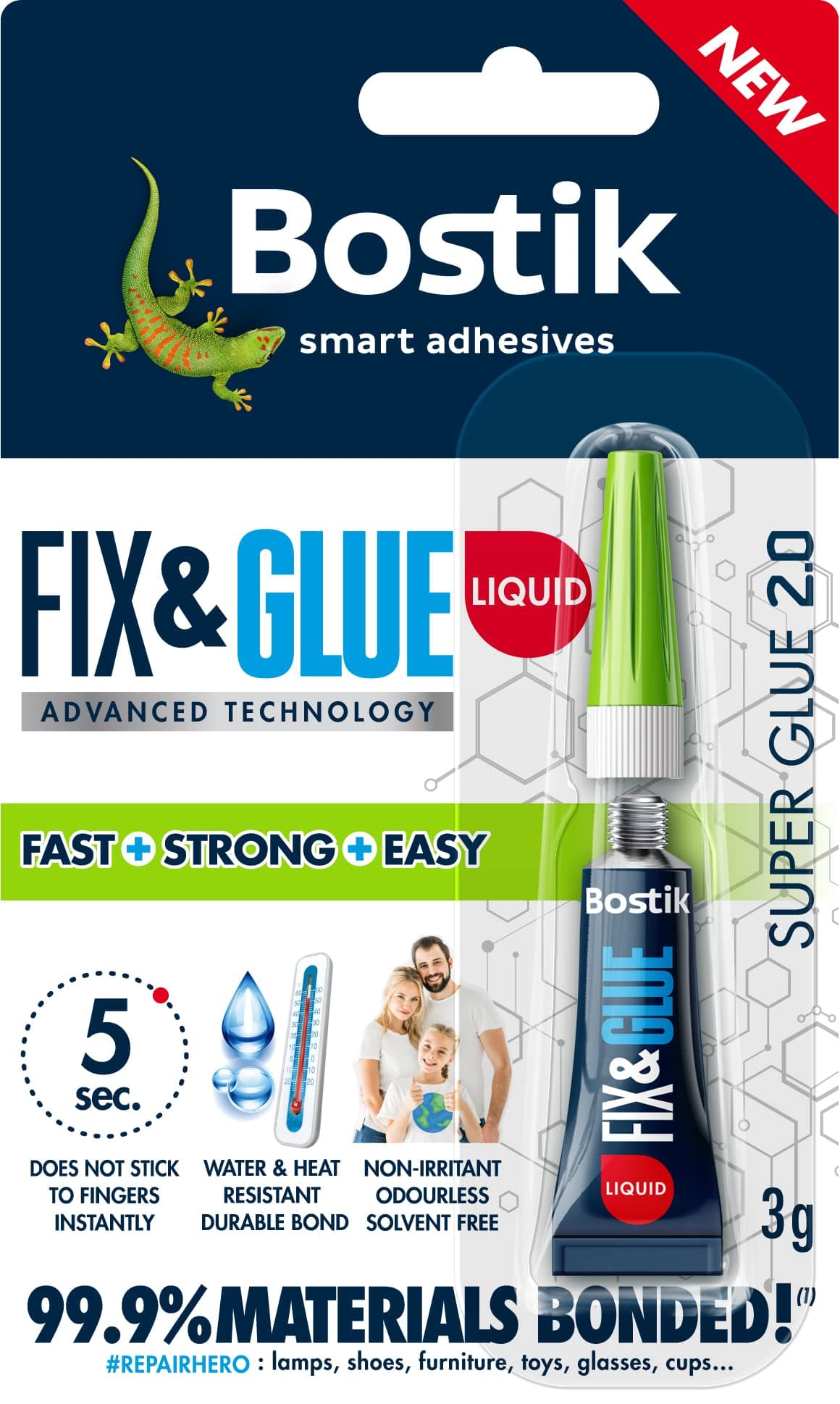 Bostik Fix & Glue Ultra-Strong, Fast-Setting Super Glue, Bonds 99.9% of Materials, Solvent Free, 3g Tube (3g, Liquid)