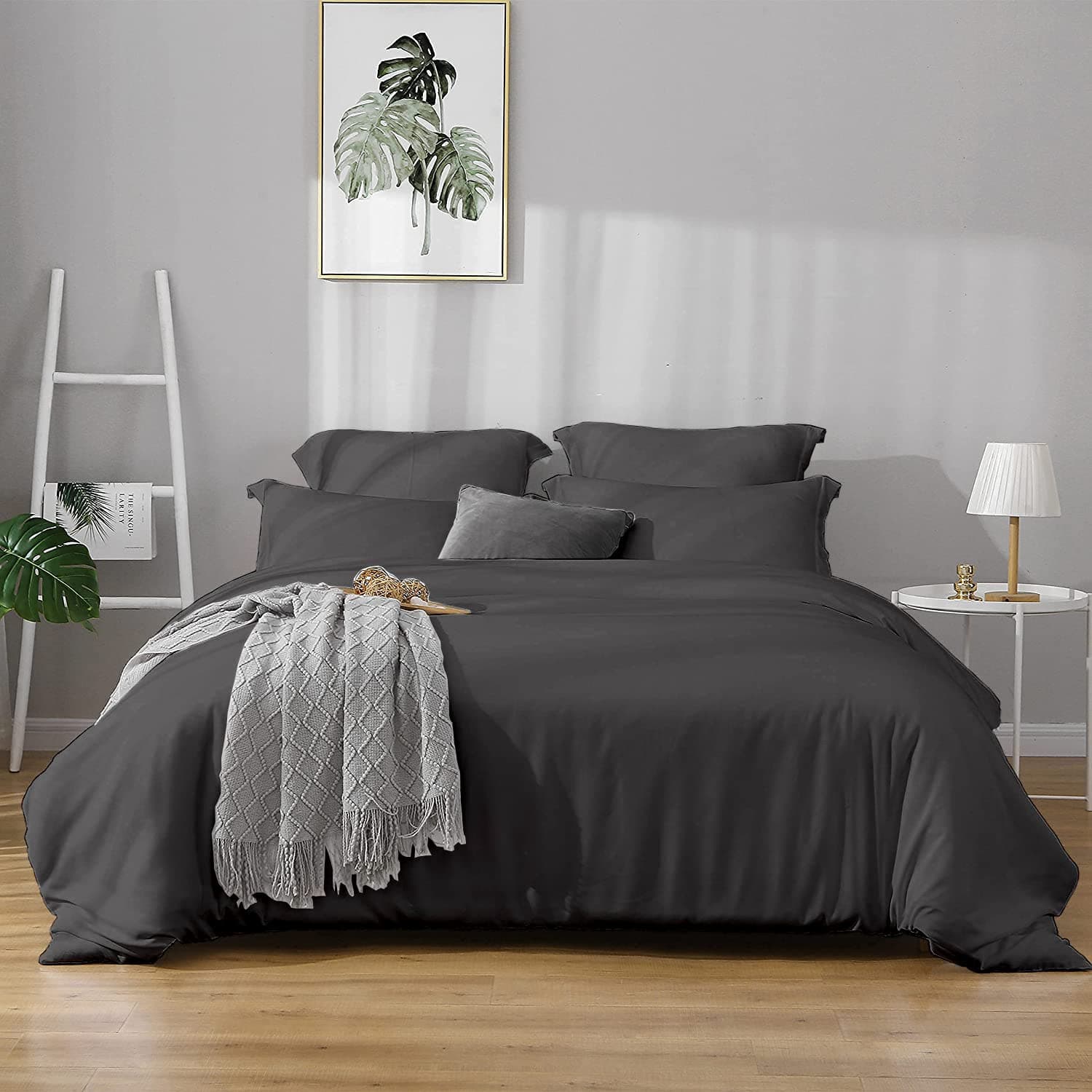 eBeddy Linens 800 TC Ultra Silky Soft Egyptian Cotton Oversized King 120x98 Size 3-Pieces Duvet Cover Hidden Zipper Closer & Corner Ties Durable and Fade Resistant Dark Grey Solid