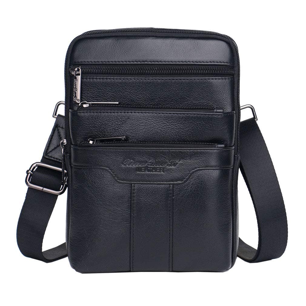Small Leather Sling Shoulder Bag Messenger Pack for Men Women Outdoor Travel Business