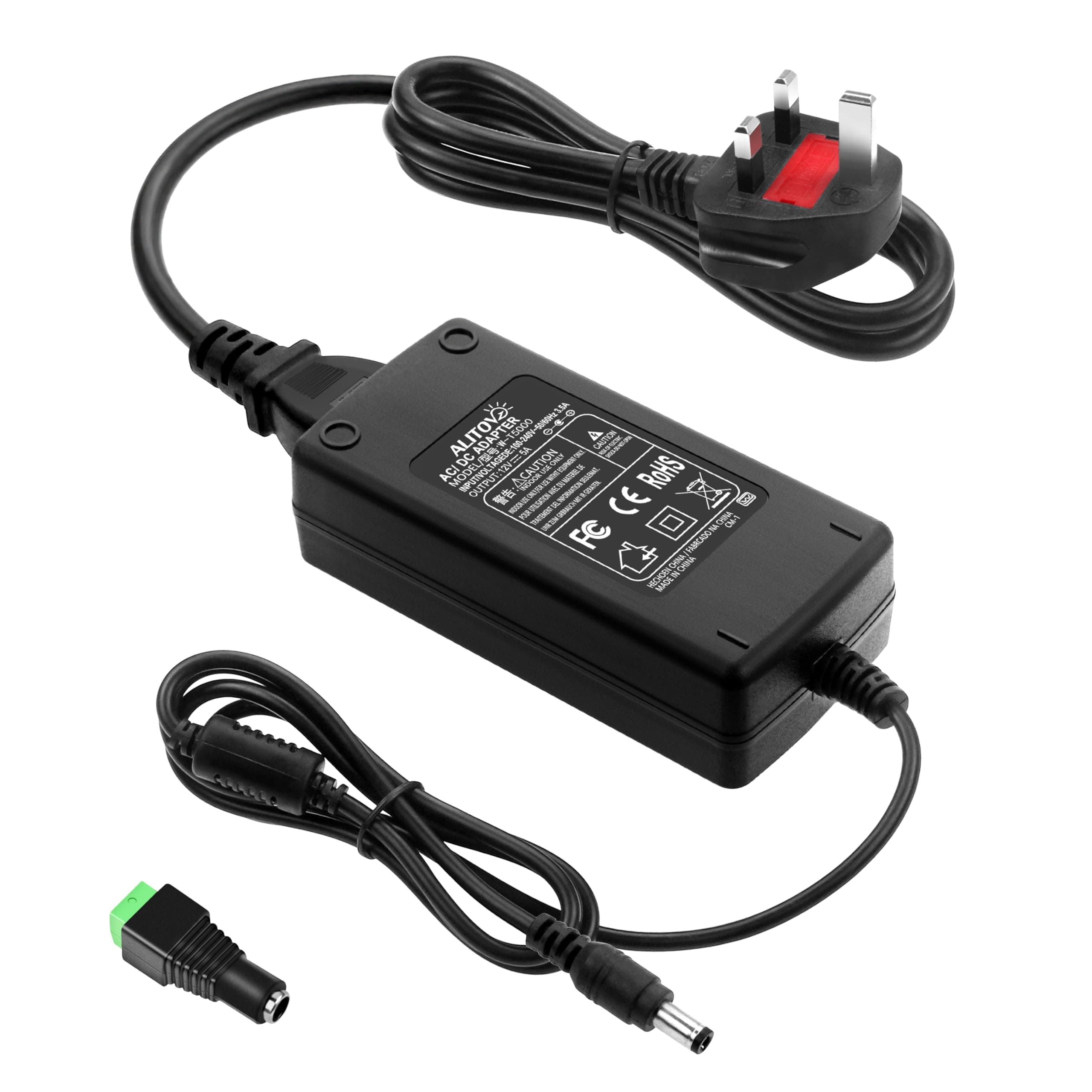 ALITOVE 12V 5A Power Supply 12 Volt 60W Power Adapter 100~240V AC to DC 12V Converter LED Driver Transformer 5.5X 5.5mm 2.1mm for LED Light Strip Security Cameras Webcam Radio transceiver
