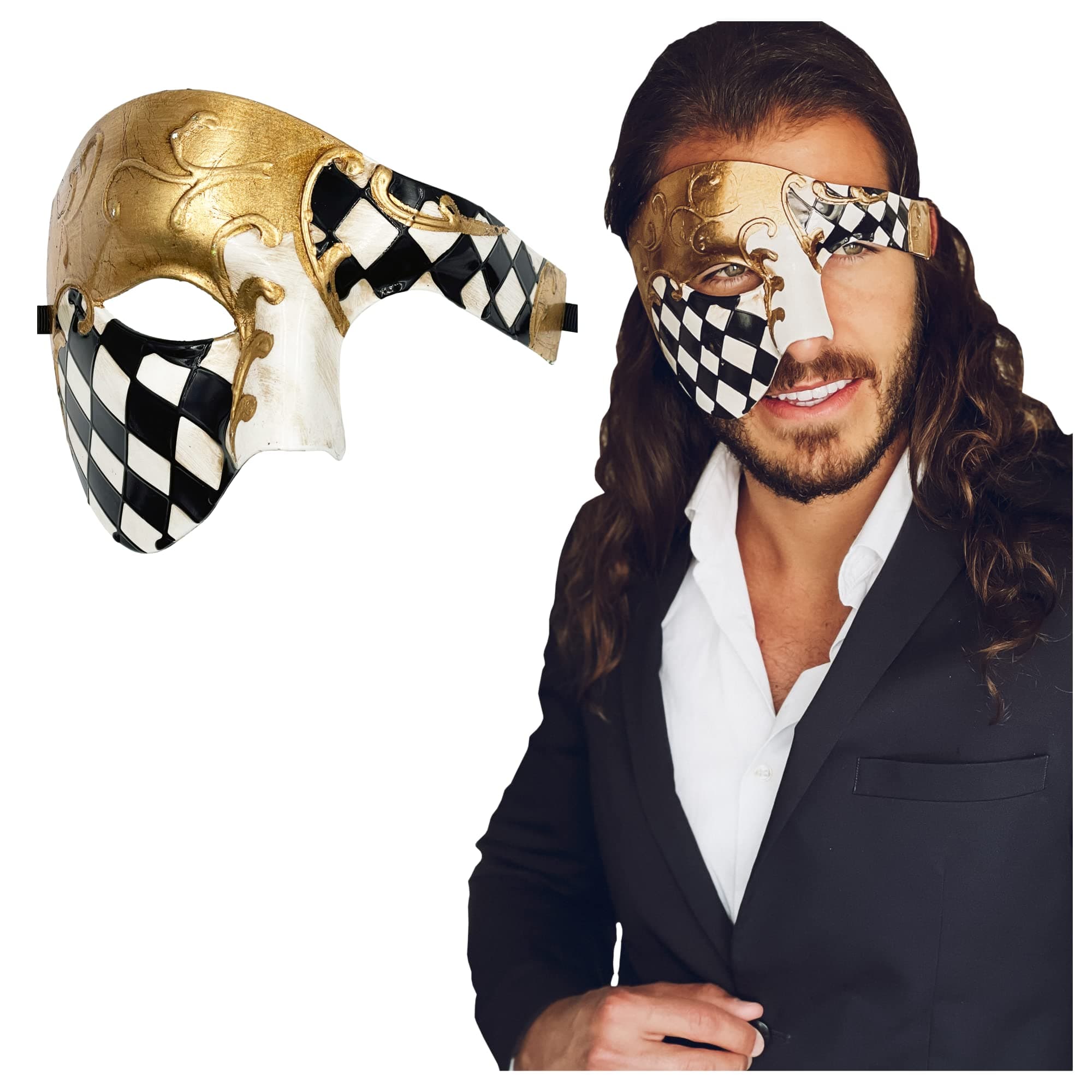Luxury Mask Half Face Masquerade For Men Phantom Of The Opera for Masquerade Party, Venetian Party, Mardi Gras, Halloween & Cosplay