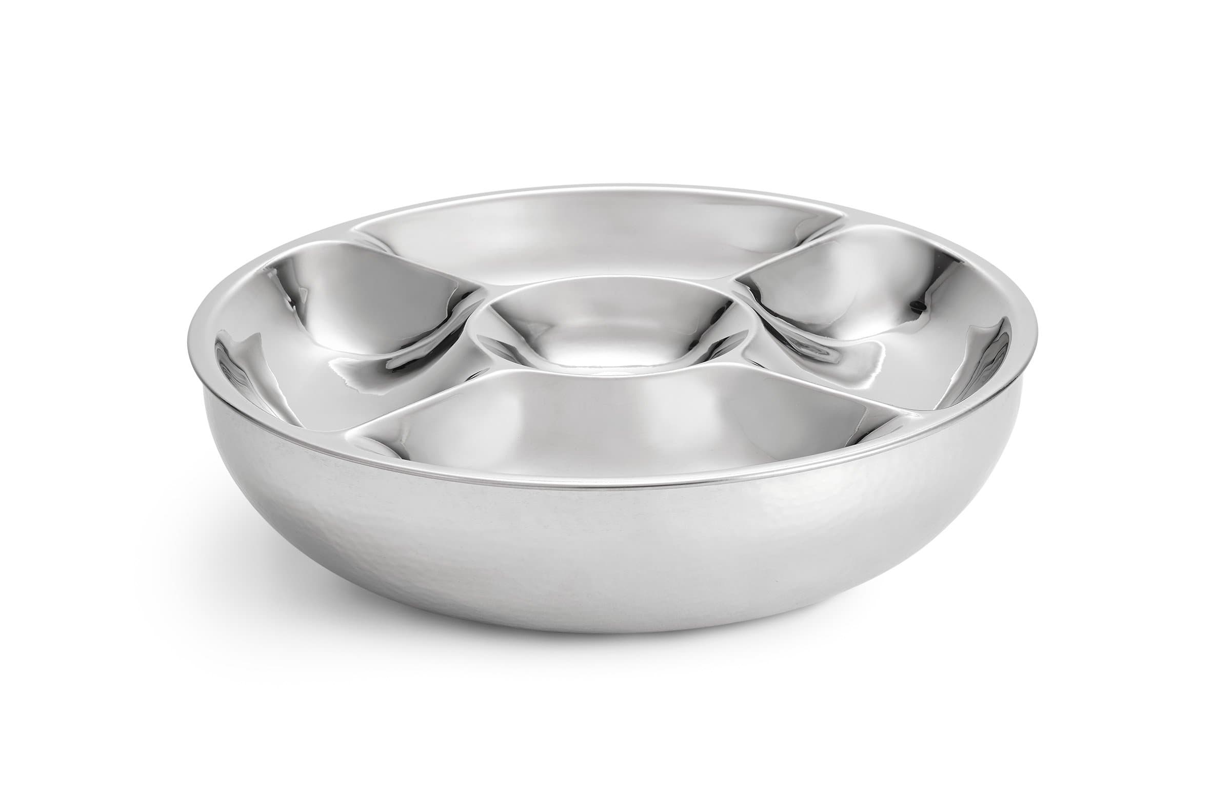 Artisan 2-Piece Stainless Steel Serving Bowl with 5-Section Top Tray and Insulated Lower Bowl