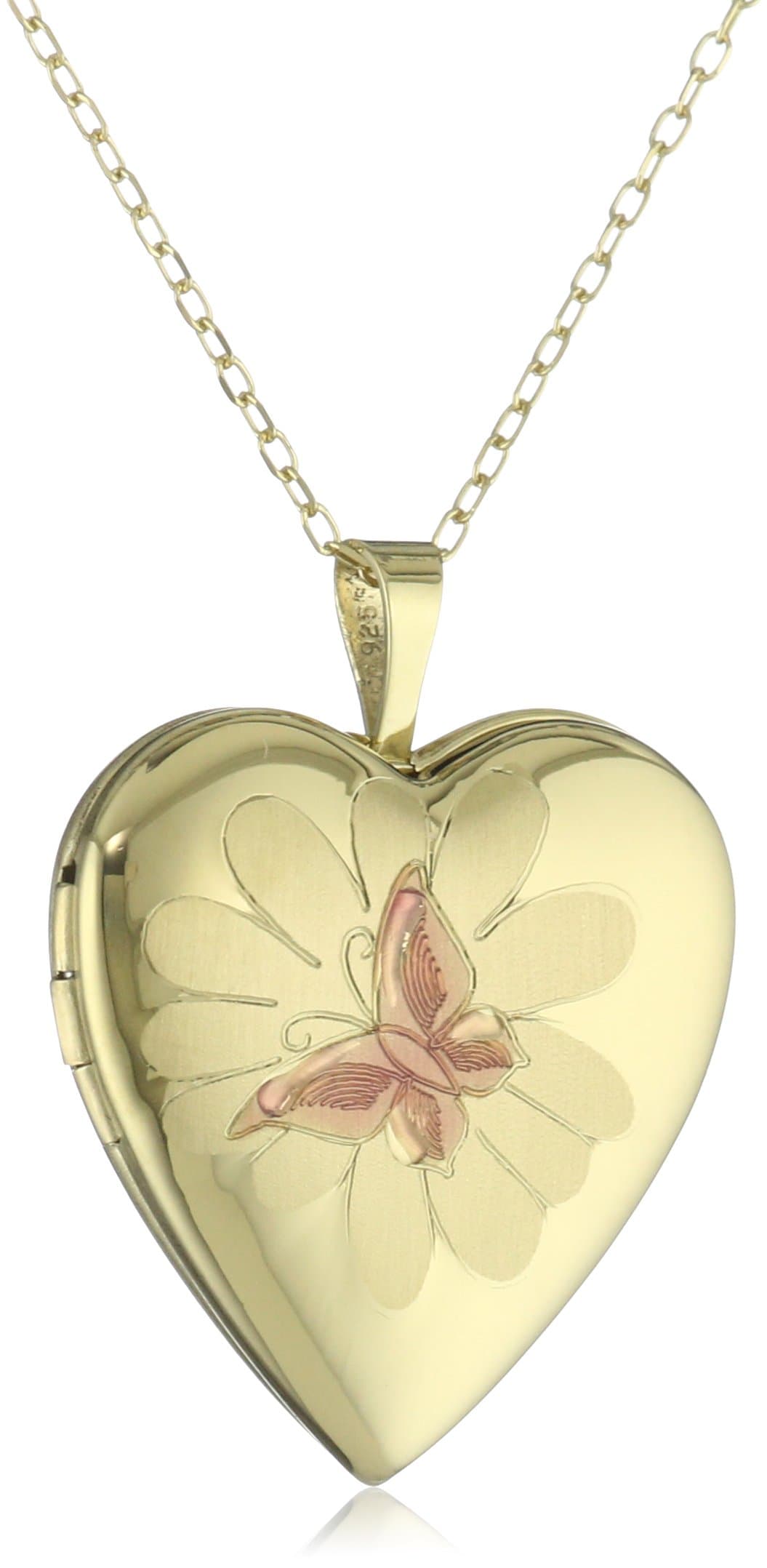 Momento Lockets Gold Over Silver Heart Shaped Locket with Butterfly Necklace