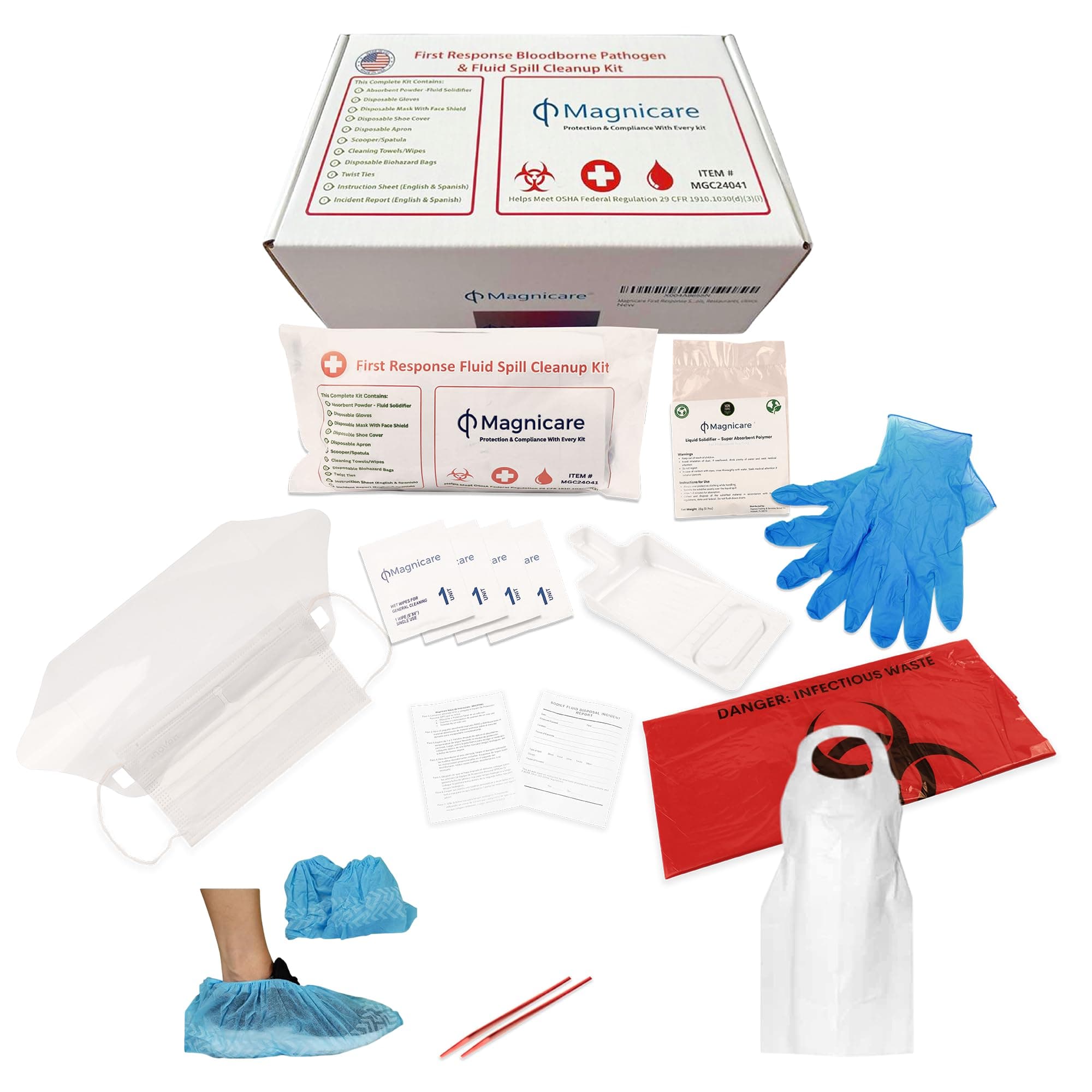 Bodily Fluid Clean Up Kit & Vomit Clean Up Pack - Be OSHA Compliant | Bloodborne Pathogen Pack |Comprehensive First Response Spill Kit| Ideal for Schools, Restaurants & Retirement Homes