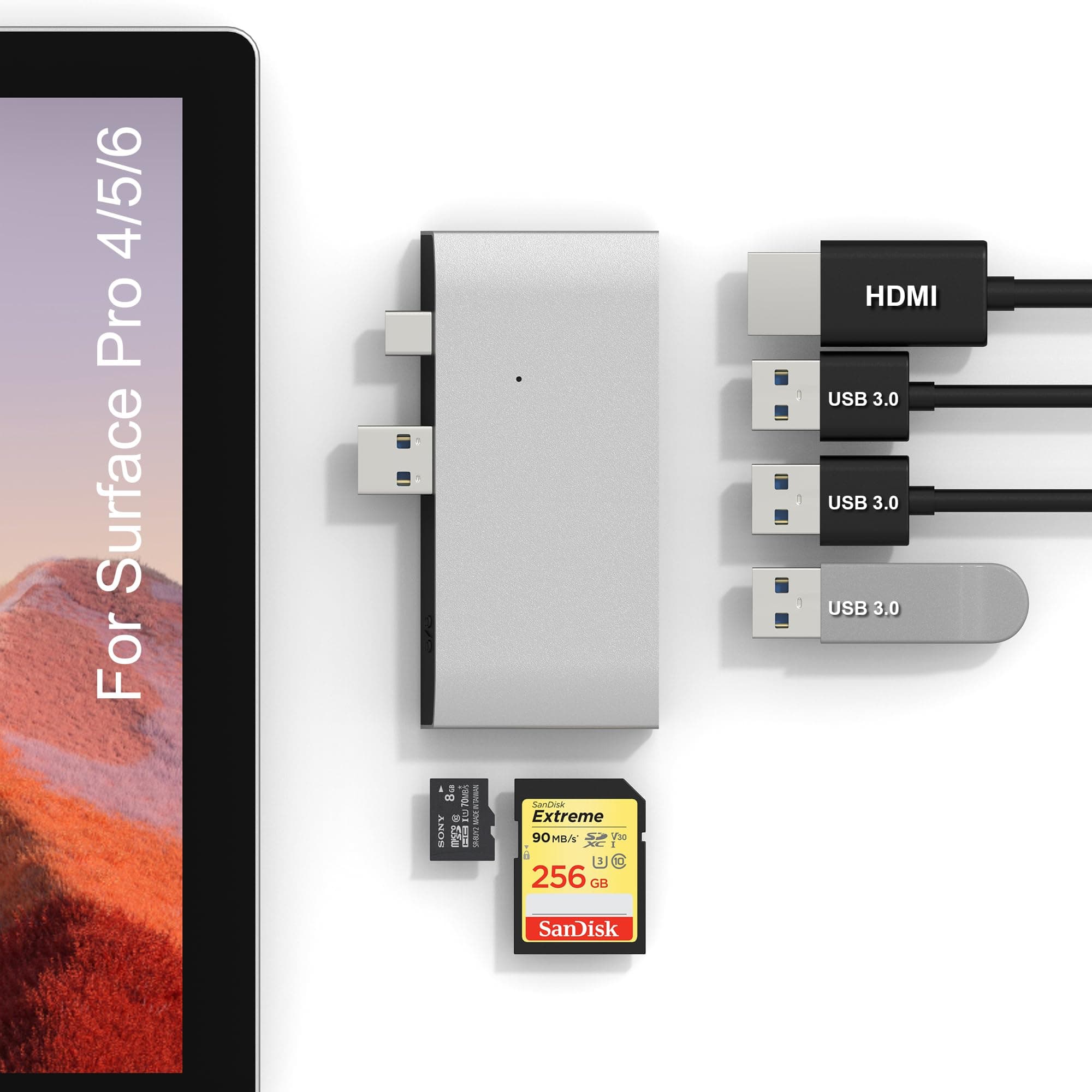 Suejezt Surface Pro 6/5/4 USB Hub Docking Station With 4K@30Hz HDMI, SD/TF Card Reader, 3 USB 3.0 Ports, 4K HDMI Port Converter Dock Hub Accessories For Microsoft Surface Pro 6/5/4