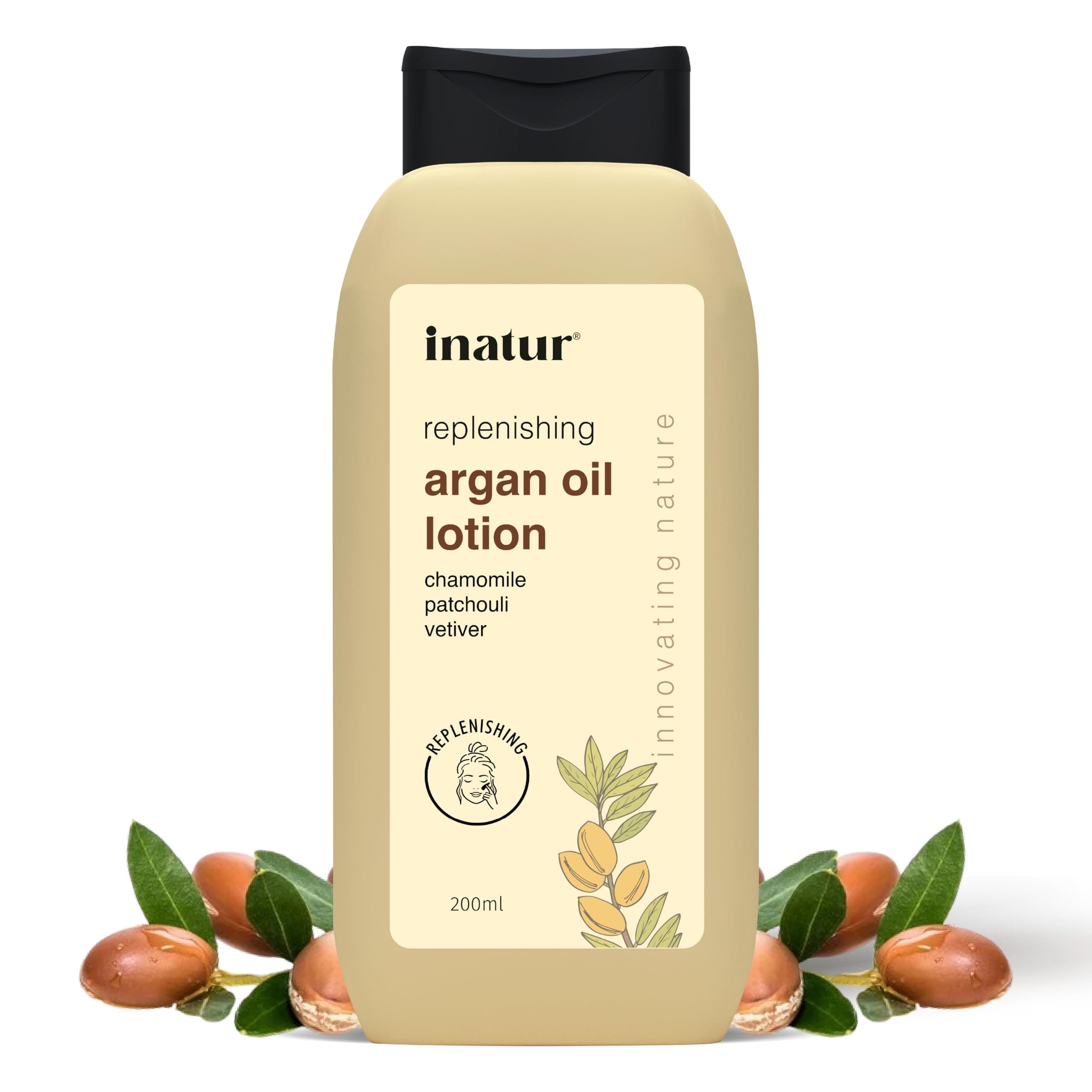 Inatur Argan Oil Lotion 200ml – Deep Hydration for Face & Body | Non-Sticky, Natural & Vegan Moisturizer | Ideal for Dry Skin | Nourishing Winter Care for Men & Women | Smooth, Soft Skin Everyday