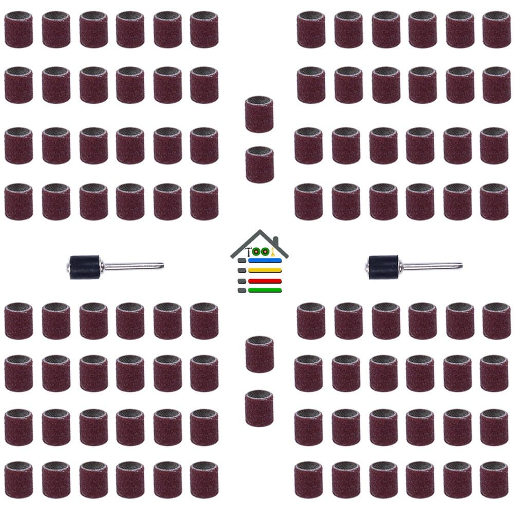 AUTOTOOLHOME 100pcs 3/8 Inch Sanding Drums Kit for Drum Sander Band 80 Grit Electric Grinder Rotary Tool with 1/8 inch Mandrels