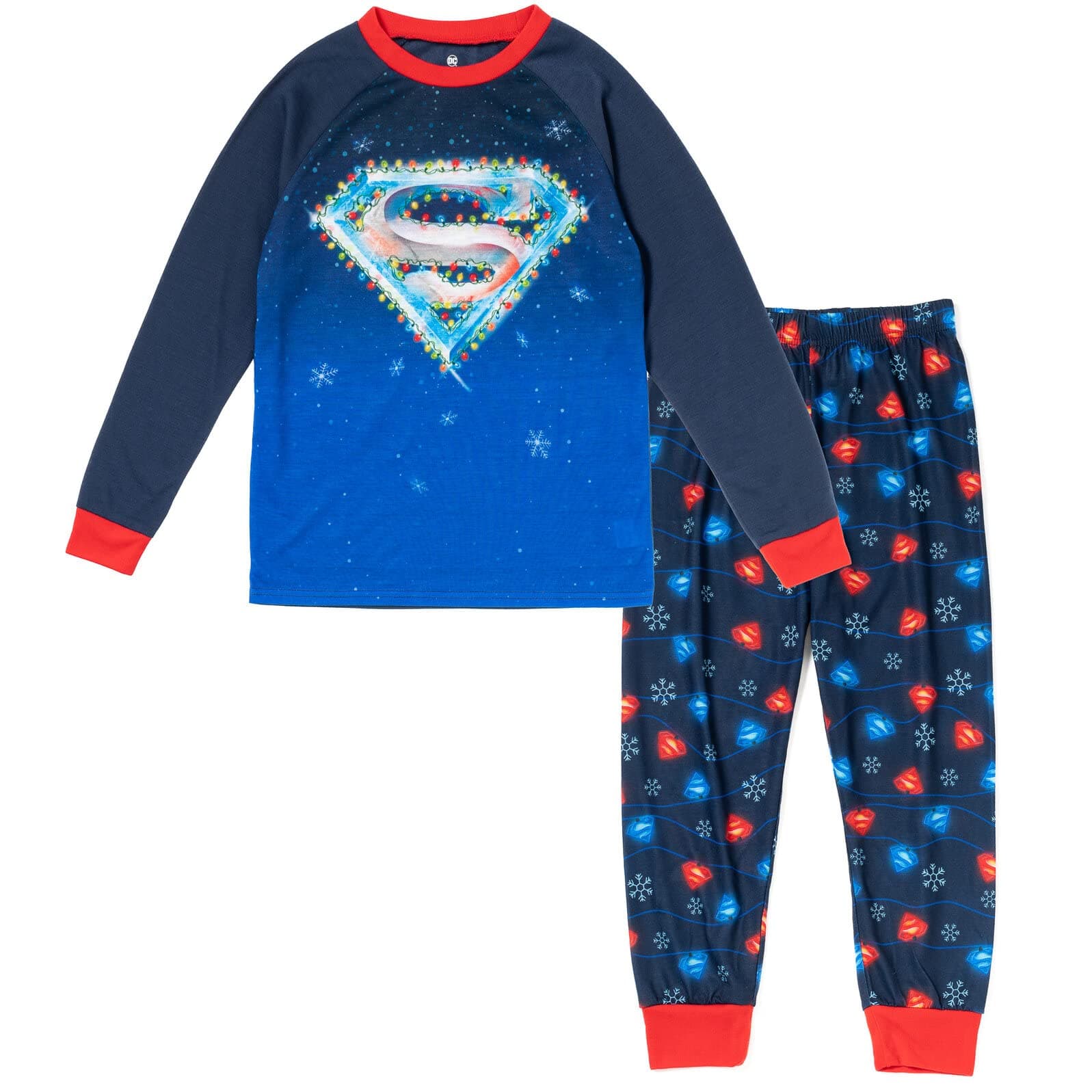 DC ComicsJustice League Superman Batman Christmas Pullover Pajama Shirt and Pants Sleep Set Toddler to Big Kid