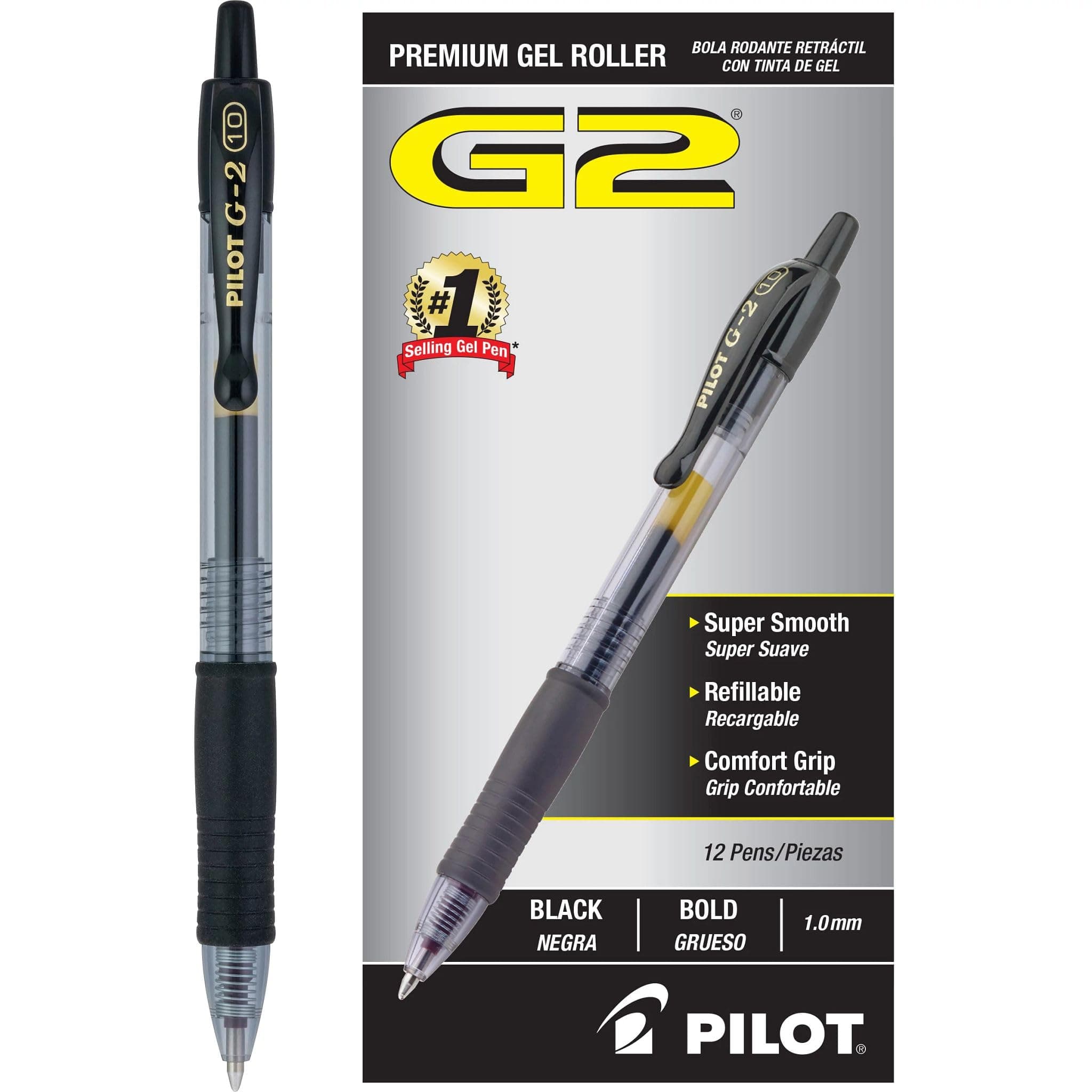Pilot G2 Retractable Premium Gel Ink Roller Ball Pens, Bold Point, Black Ink, Dozen Box (31256)