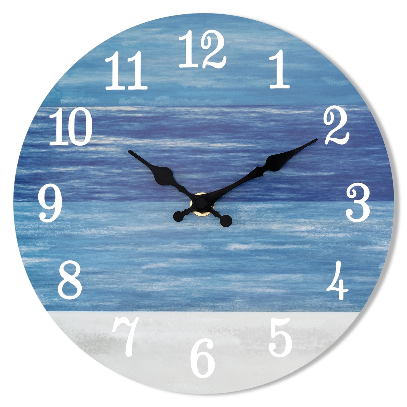 Foxtop Wall Clock - Beach Themed 9 Inch Wall Clocks Battery Operated Silent Non Ticking Round Coastal Wood Clock Decorative for Bedroom Kitchen Office