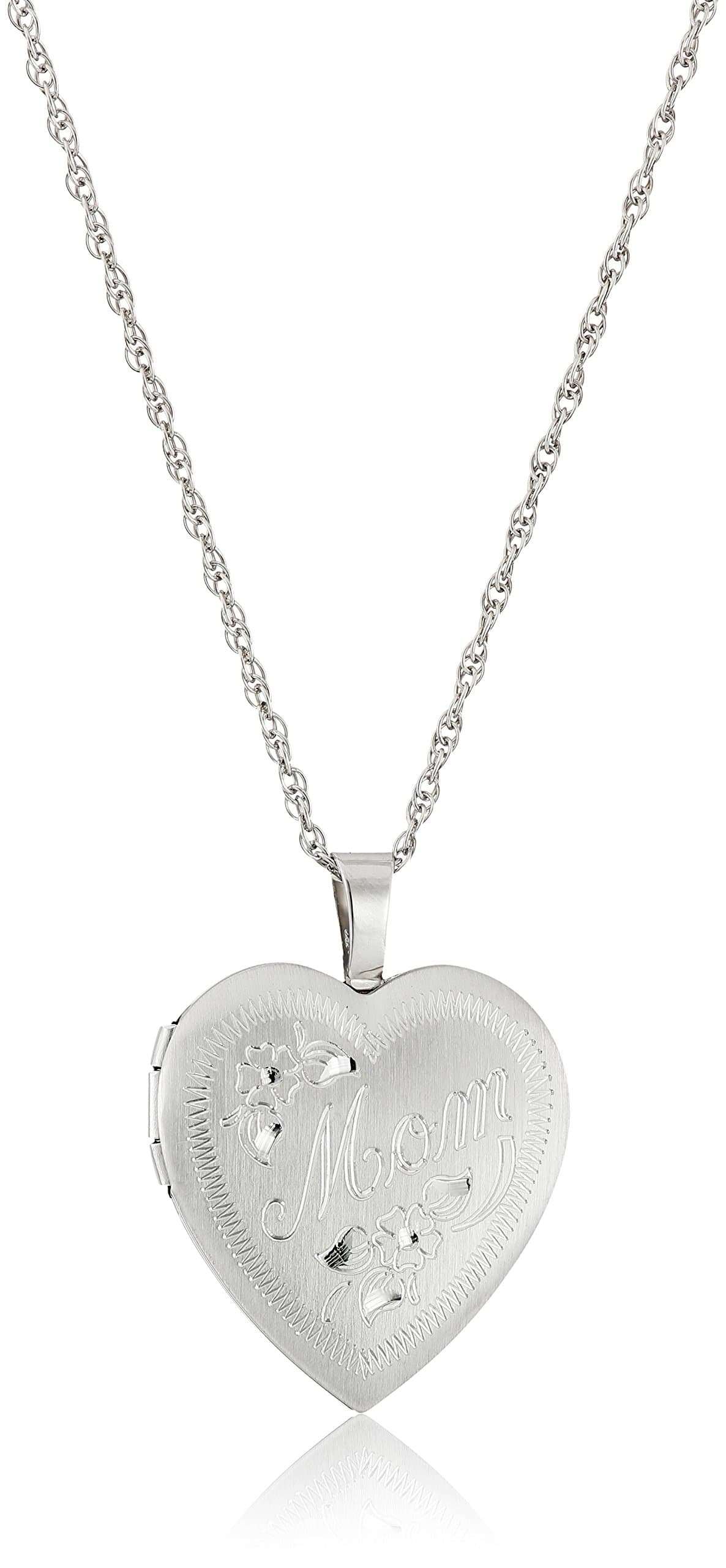 Sterling Silver Heart "Mom" Locket Necklace, 18"
