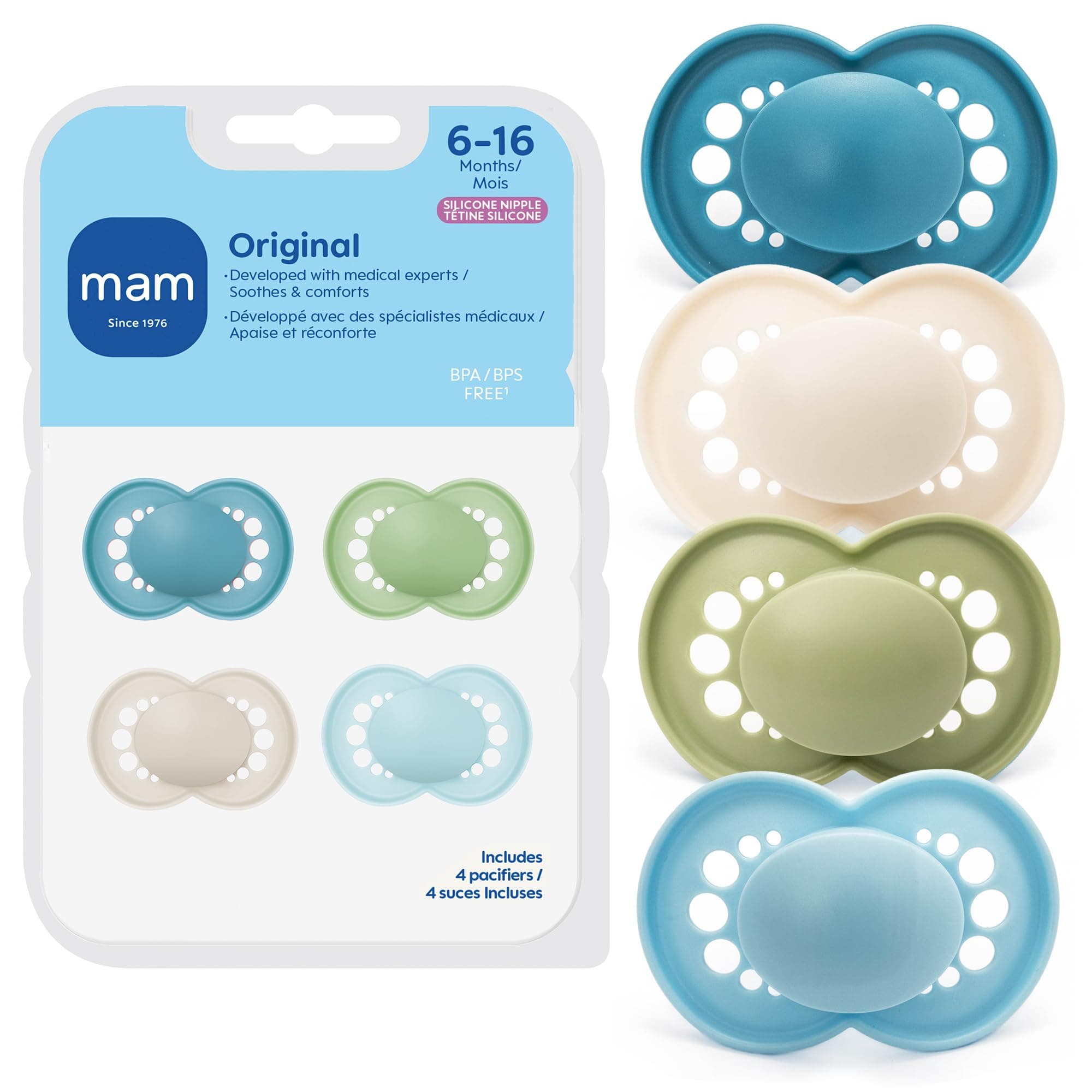MAM Original Matte Pacifier, 1 sterilzing case, Baby Pacifier, Best Pacifiers for Breastfed Babies, 6-16 Months, Boy