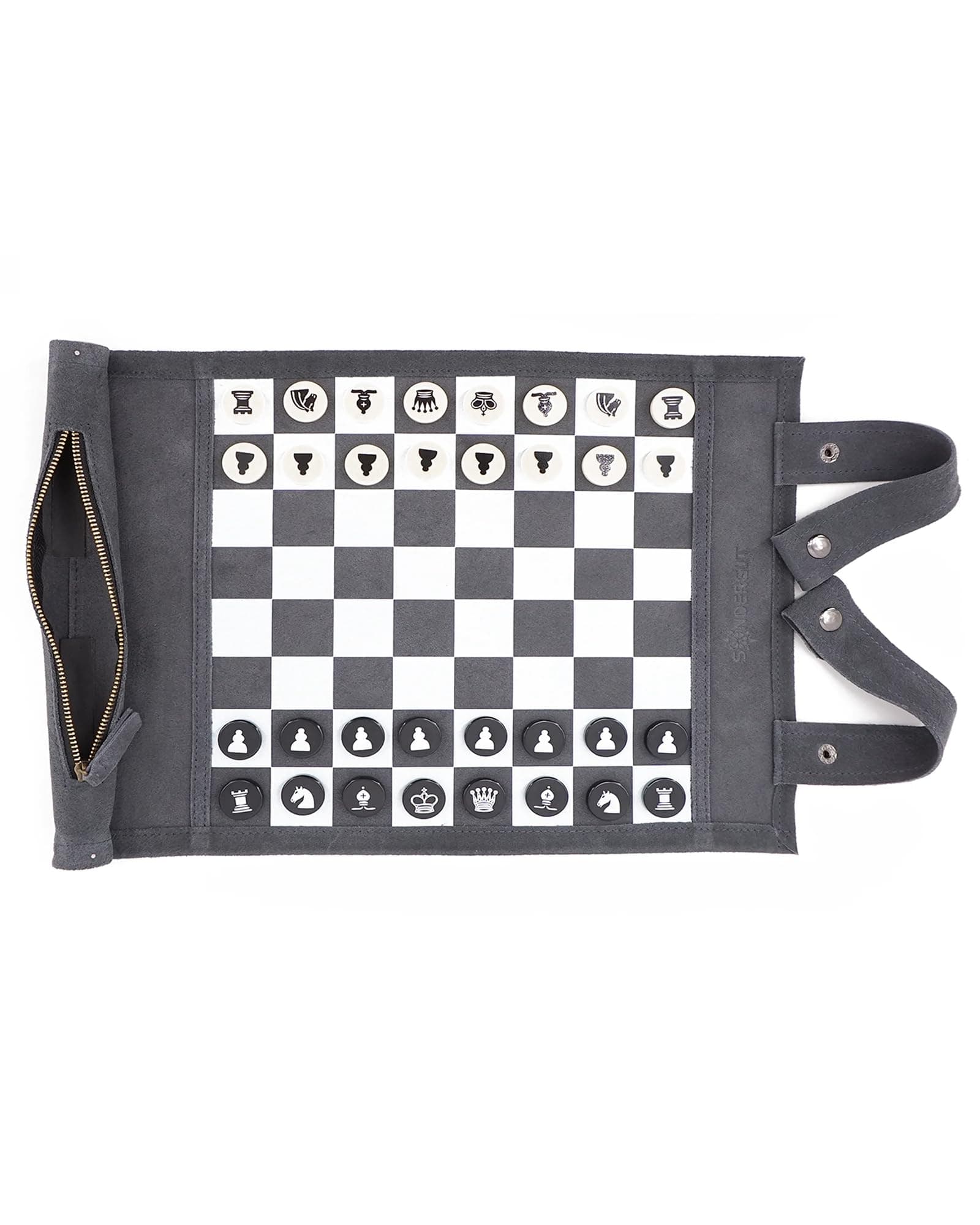 Sondergut - Chess/Checkers Roll-Up Travel Set Leather
