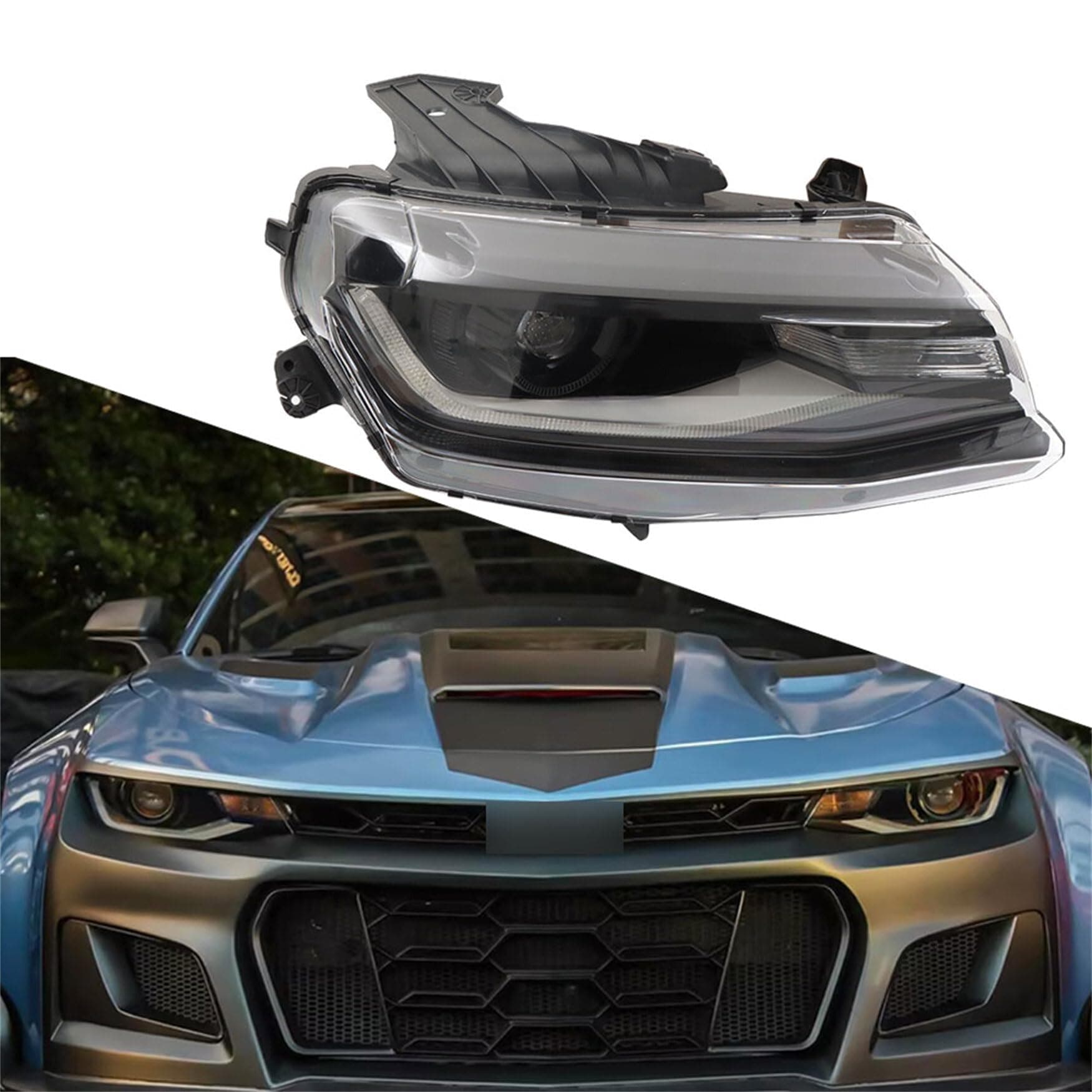 WFLNHB Headlight Assembly Replacement for Chevy Camaro 2016-2022 Black Headlights with DRL Set Passenger Side 84364824