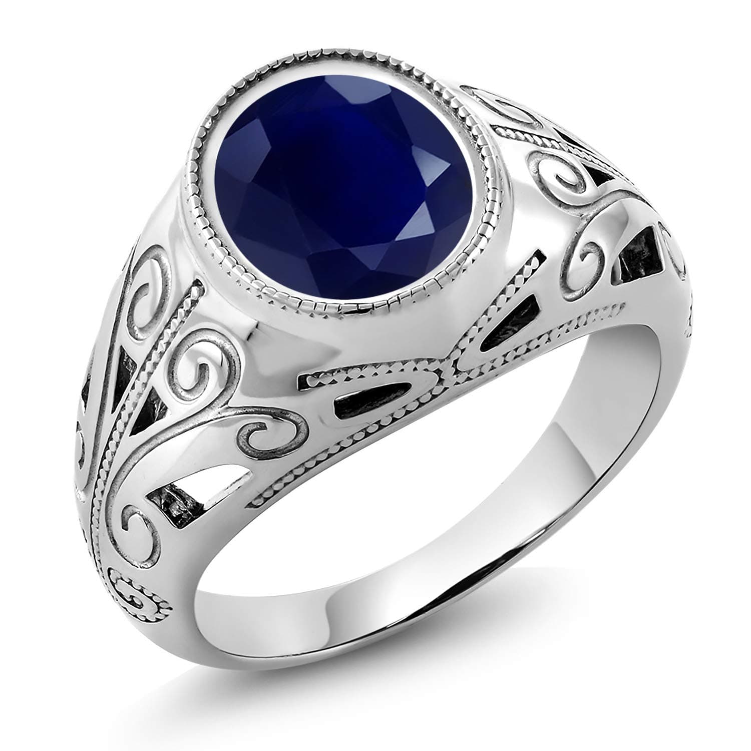 3-6 Cttw Oval Gemstone Birthstone Ring for Men | 925 Sterling Silver | Oval 12X10MM | Available in Size 7, 8, 9, 10, 11, 12, 13