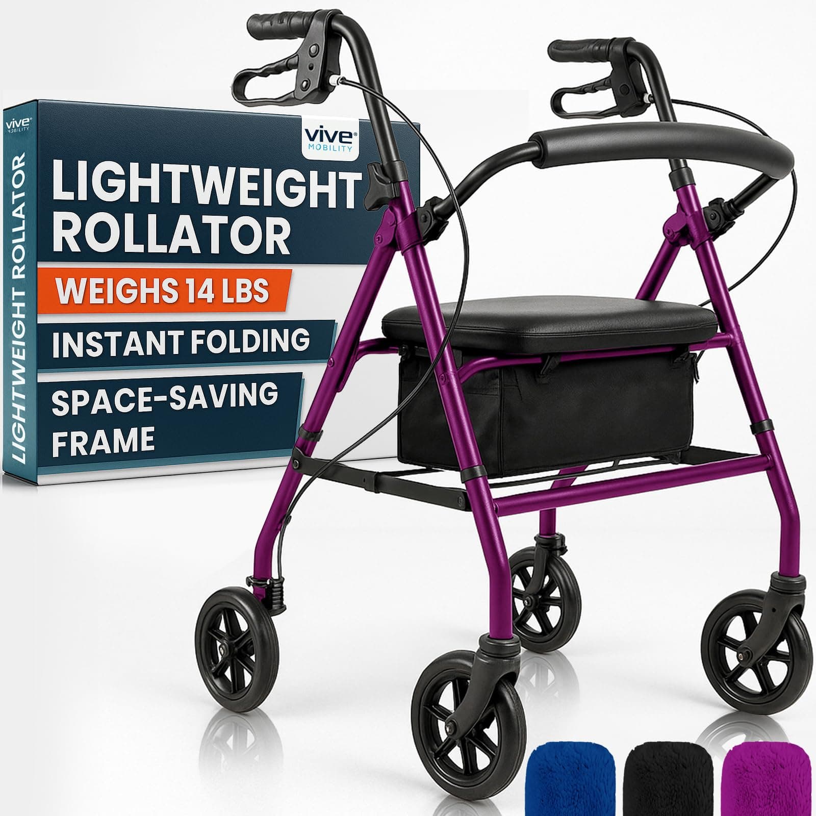 - Vive Ultra Lightweight Rollator Walker with Seat - Foldable, Narrow, Rolling Senior Walker for Small Spaces - 4 Wheel Aluminum Adult Easy Drive Aid with Underseat Accessory - Weighs Only 14 Lbs