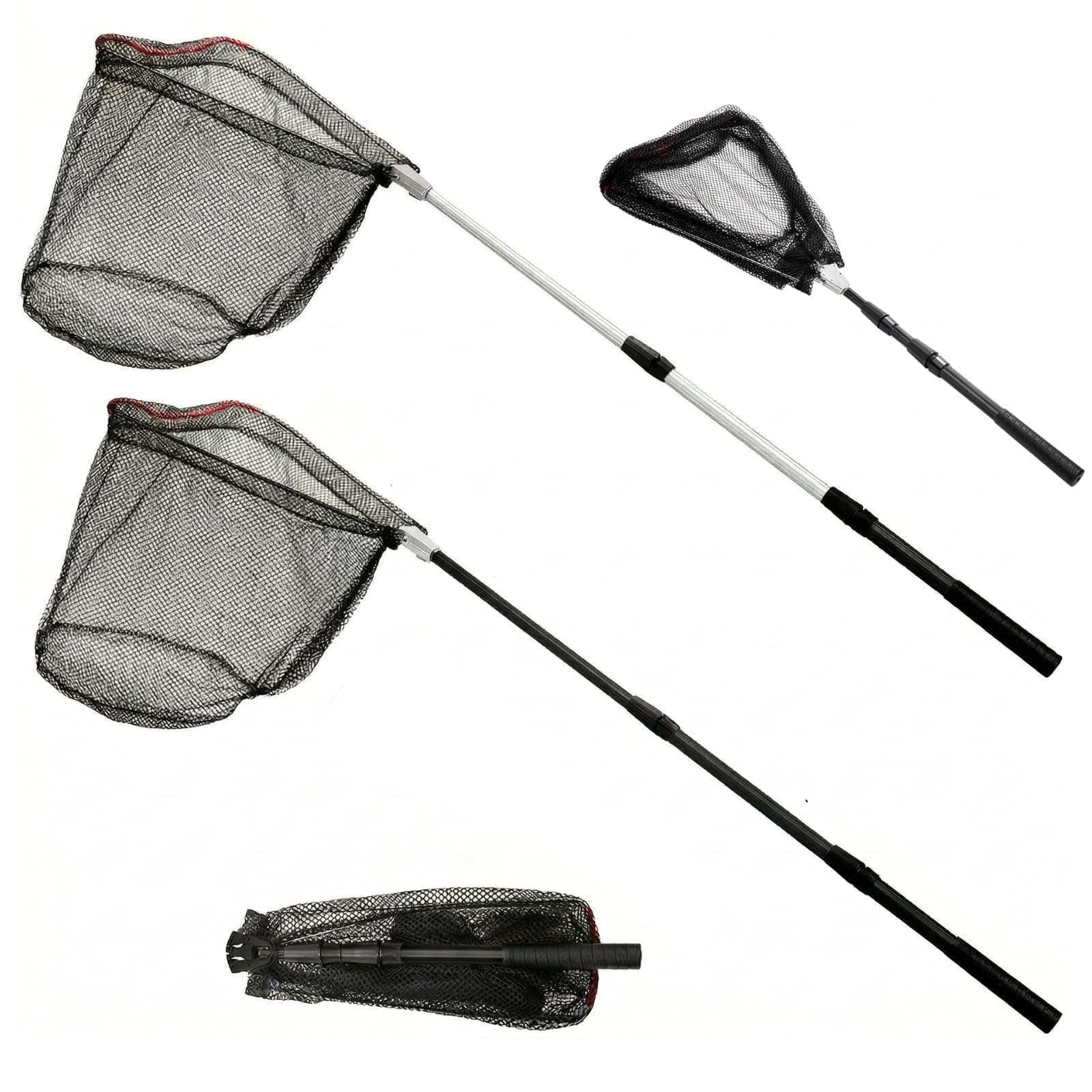 ZENFUN 2 Pack Fishing Net with Telescopic Pole Handle, Fish Landing Net with Sturdy Collapsible Handle, Folding Nylon Mesh Landing Net for Saltwater and Freshwater, Extend to 51 in(Black, White)