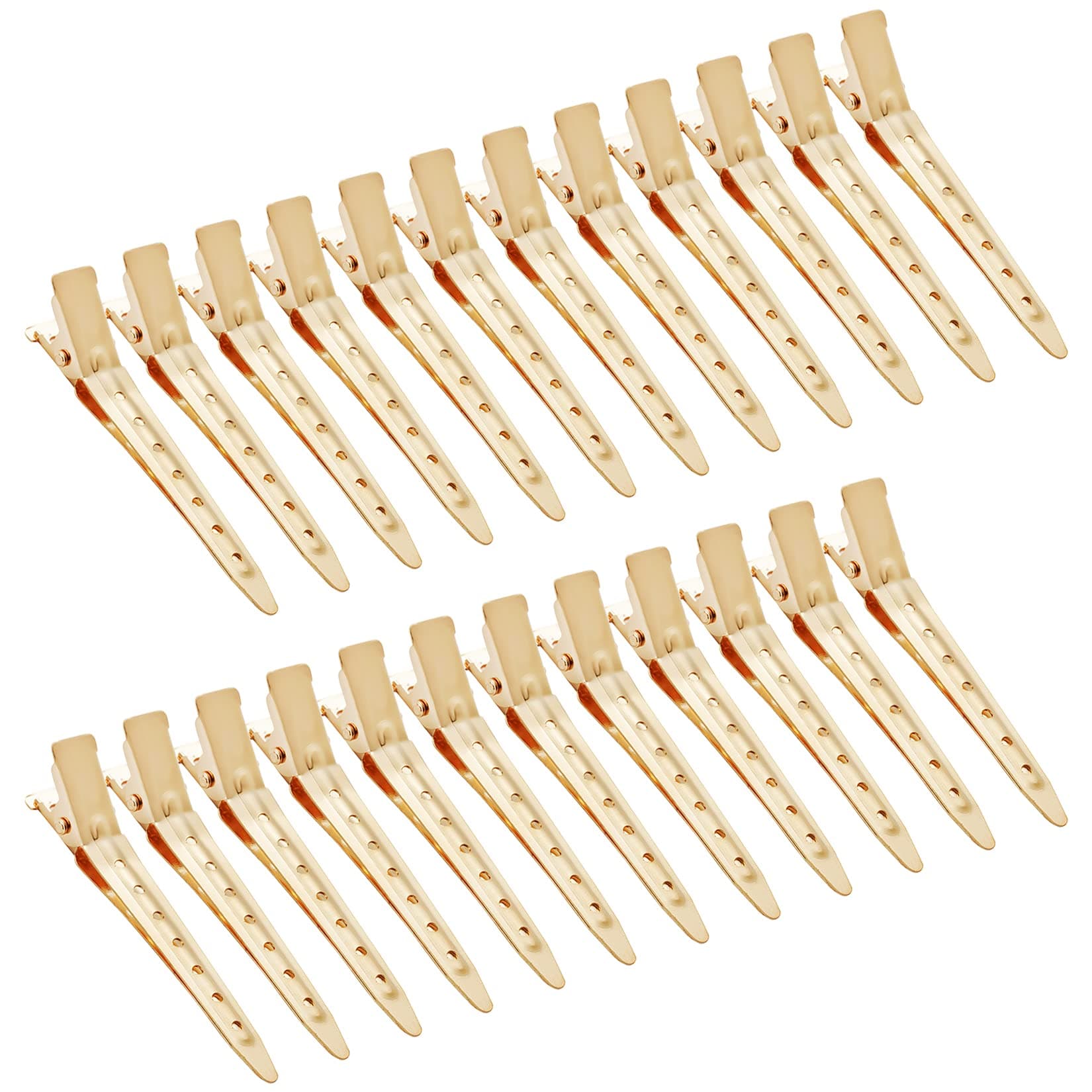 24 Packs Duck Bill Clips, Bantoye 2.75 Inches Rustproof Metal Alligator Curl Clips with Holes for Hair Styling, Hair Coloring, Gold