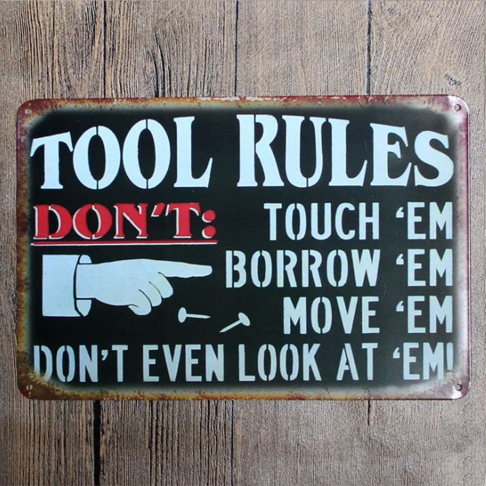 Robert Art Garage Tool Rule Tin Metal Wall Decoration, Original Design Thick Tinplate Tool Rules Wall Art Sign for Garage