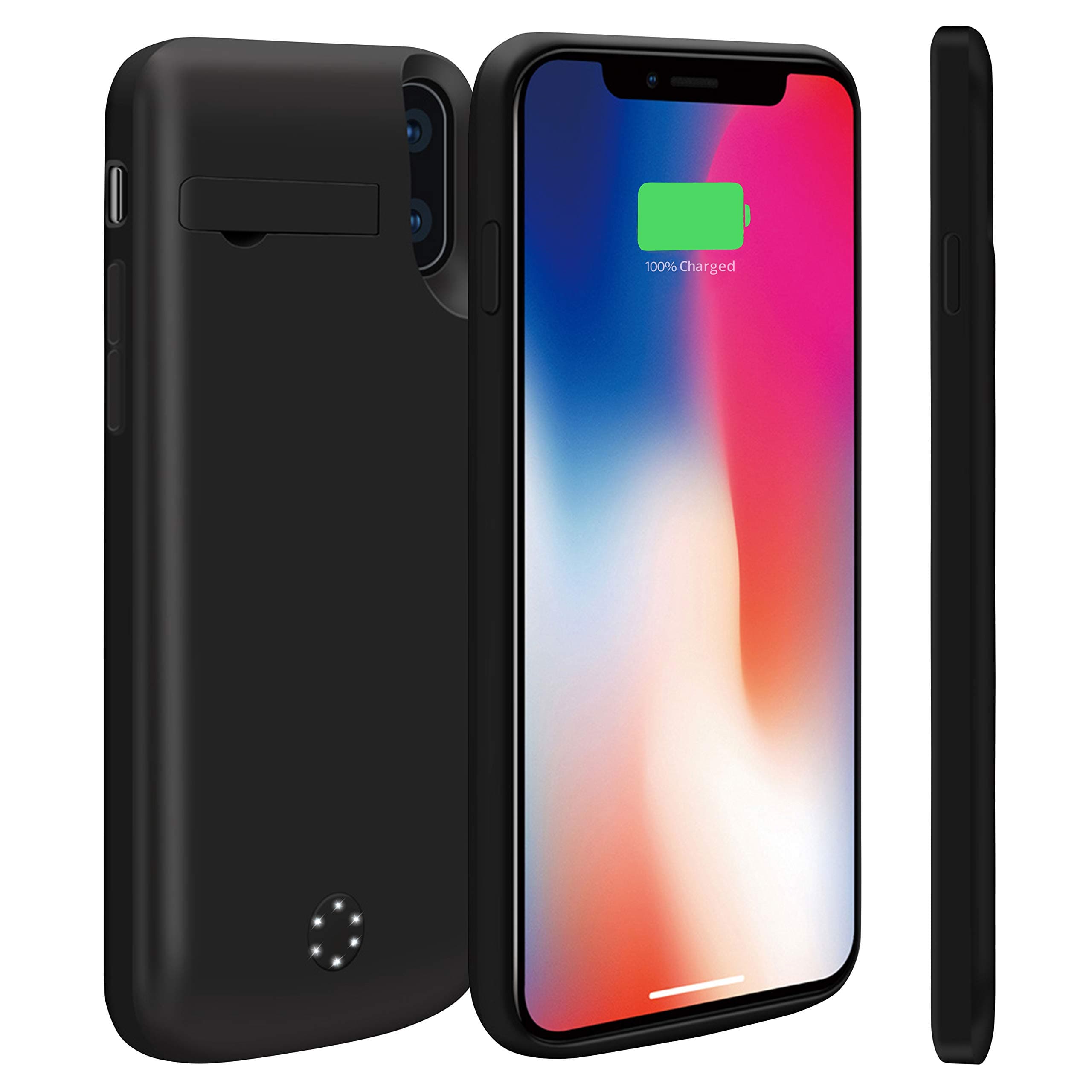 Never Run Out iPhone X/ Xs Backup Battery Charger Protective Case, 6000mAh, 180% Extra, Fast-Charging Power Bank + Gift: Glass Screen Protector