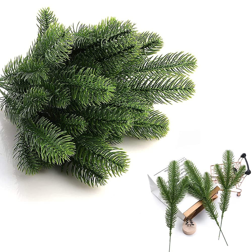 BUENTYA30 Pcs Artificial Pine Branches, 28cm Garland Green Plants Pine Needles Christmas Artificial Fir Branches Fake Pine Tree Branches Pine Needle Garland for Christmas Home Decor DIY Craft Wreath
