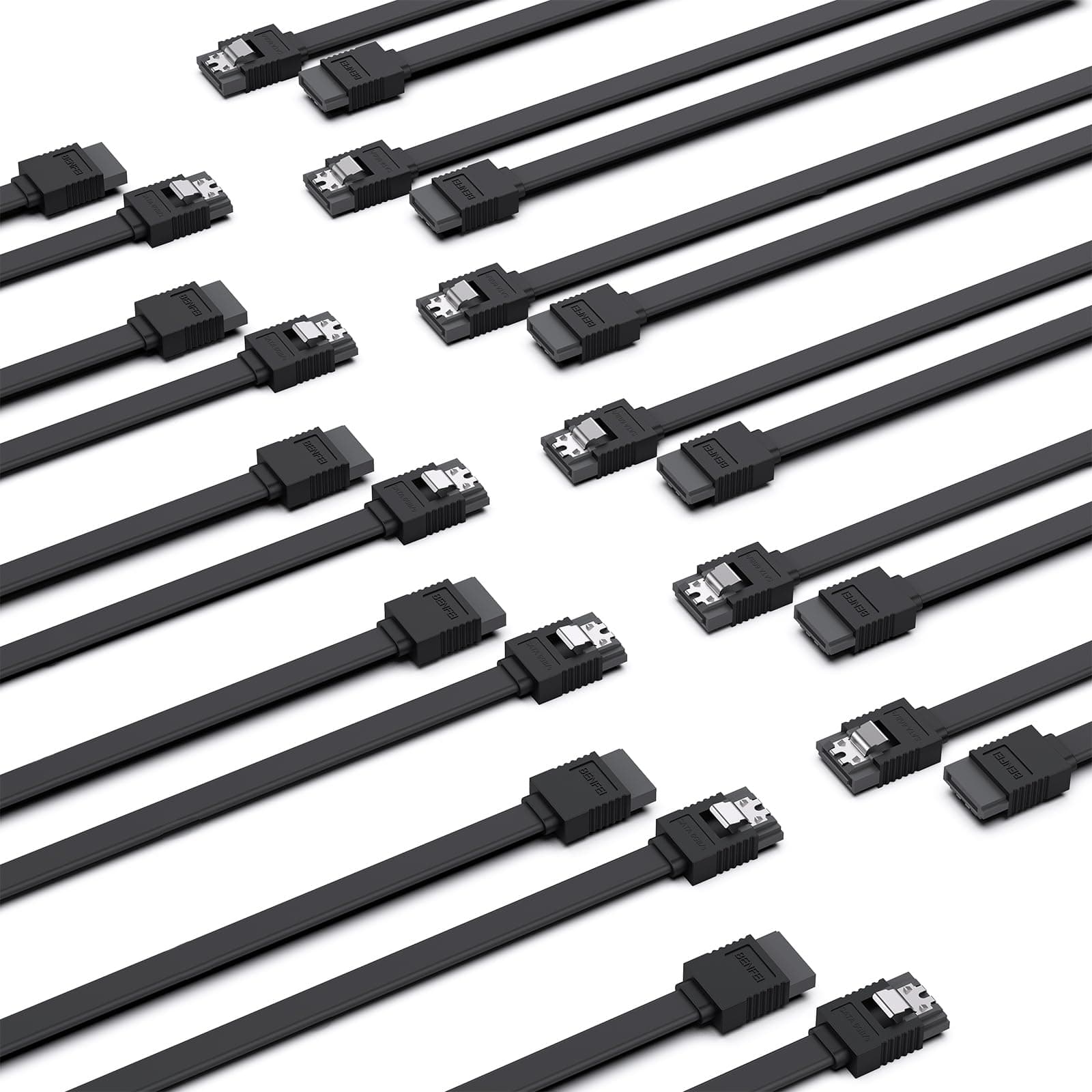 SATA Cable III, 12 Pack SATA Cable III 6Gbps Straight HDD SDD Data Cable with Locking Latch 18 Inch Compatible for SATA HDD, SSD, CD Driver, CD Writer - Black