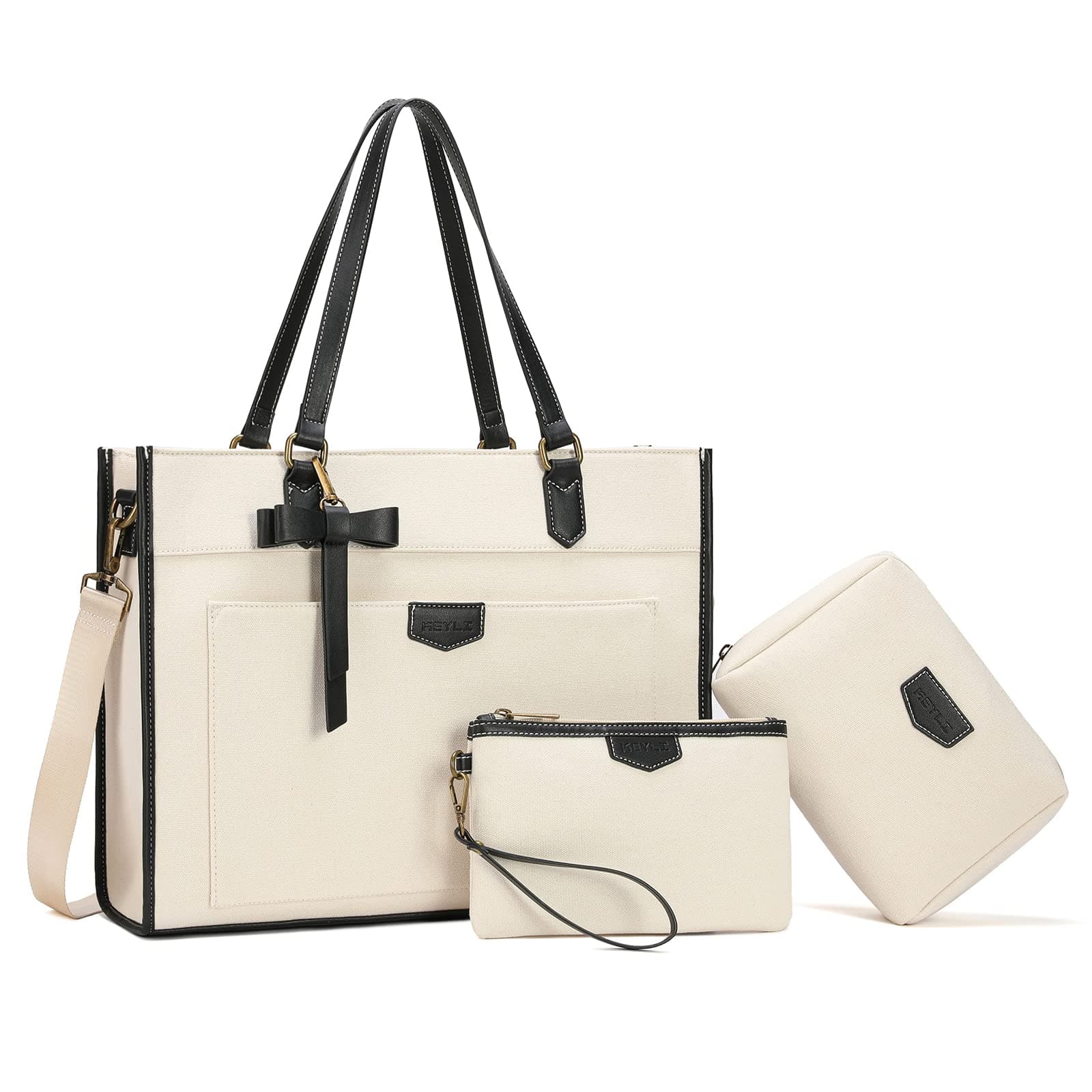 Black+White Canvas Laptop Purse