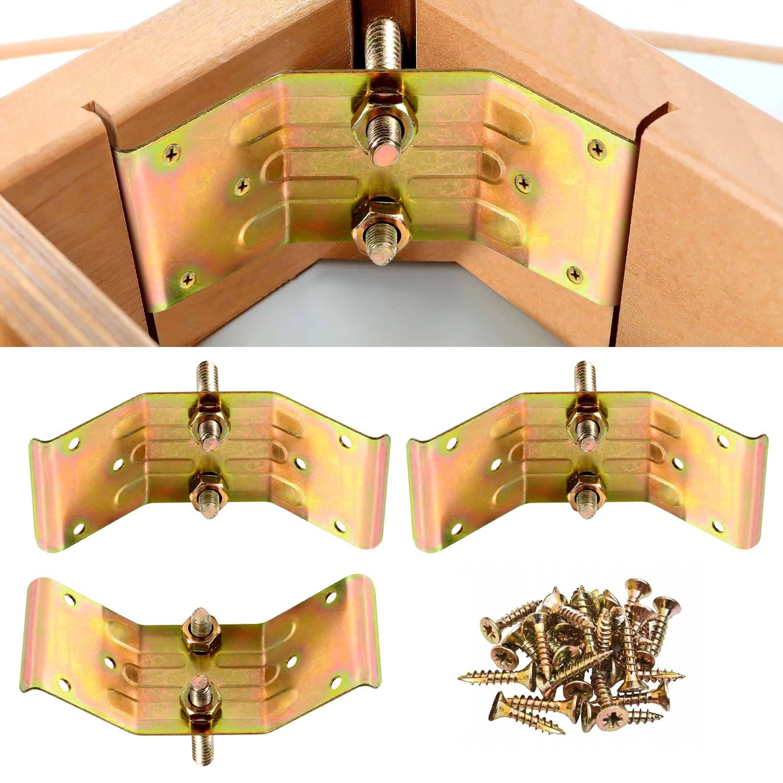 Table Leg Corner Brackets 4-Piece Heavy Duty for Wood, Kerf Mount Hardware Kit for Dining Table Desk Bench Leg Repair, Iron Brackets with Screws for Furniture by Pisman