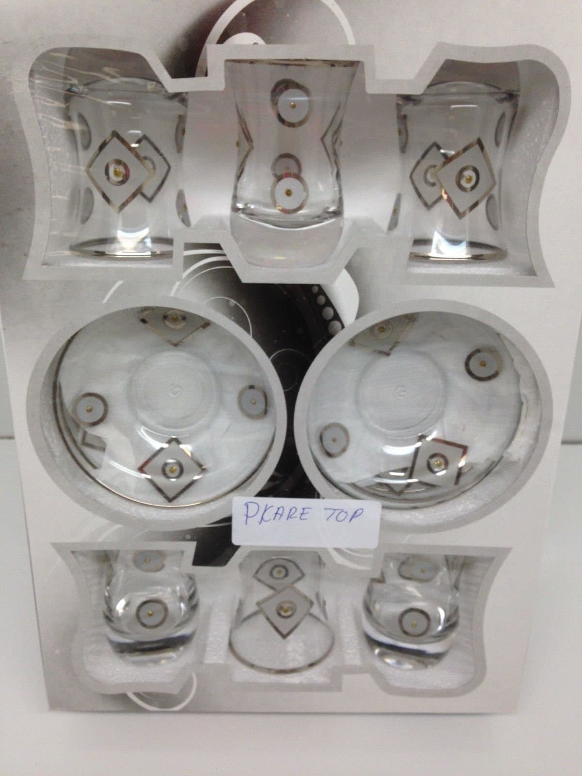 Emir Glass Lux Hand Made Tea Set "P.kare Top"6 Glass 6 Plate