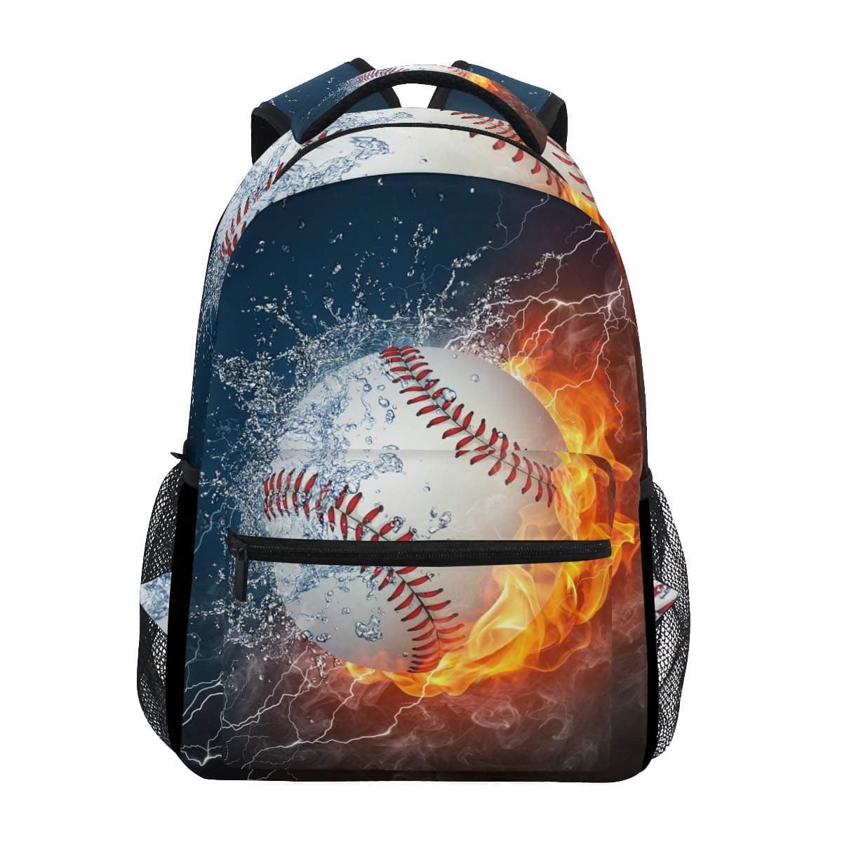 Baseball Water Fire Print Travel Backpack for School Water Resistant Bookbag
