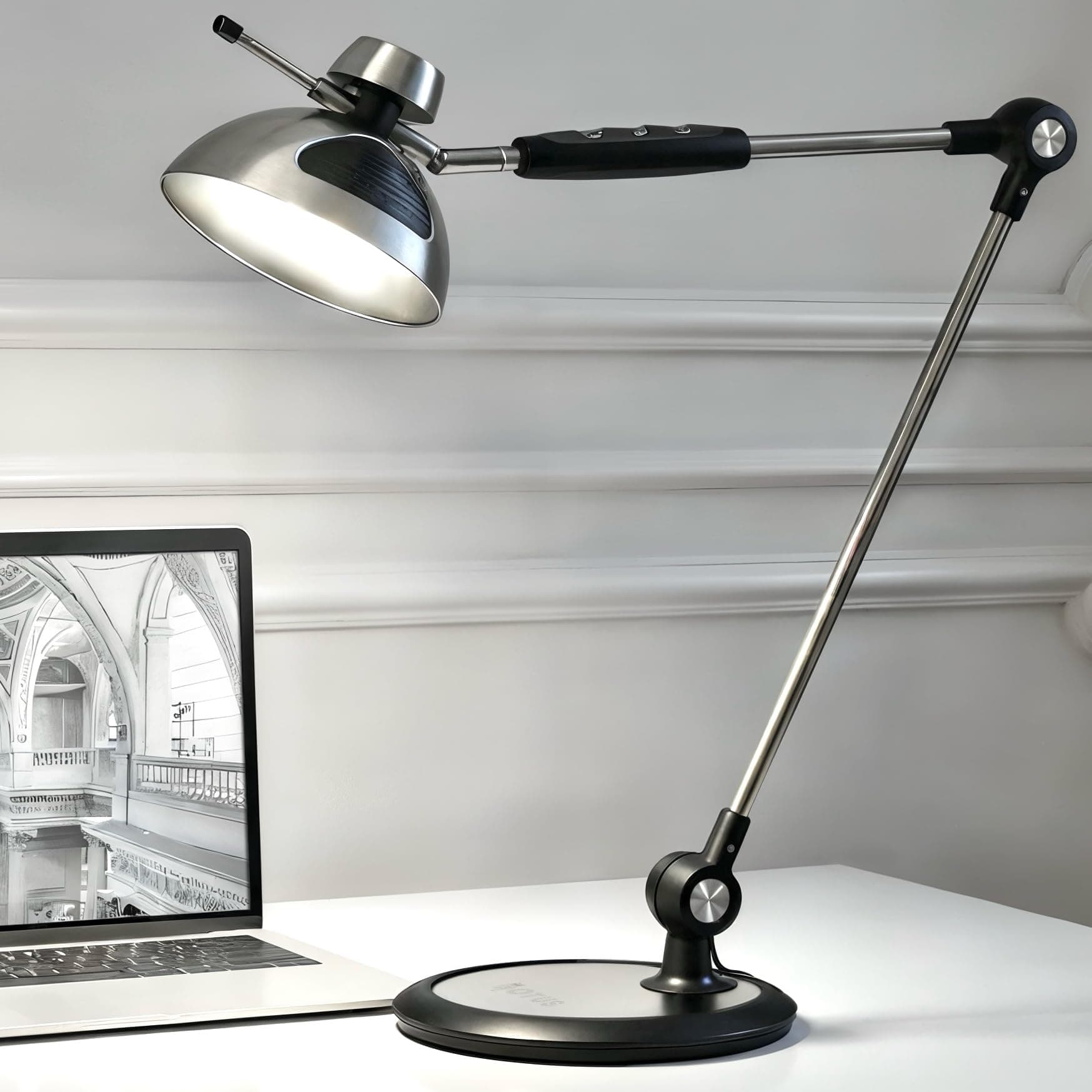 OTUS LED Desk Lamp with Gesture Control | Tall Architect Desk lamp for Home Office, Study, Reading | Table Light with Metal Swing Arm, Adjustable Dimmable Brightness, 3 Lighting Color Modes