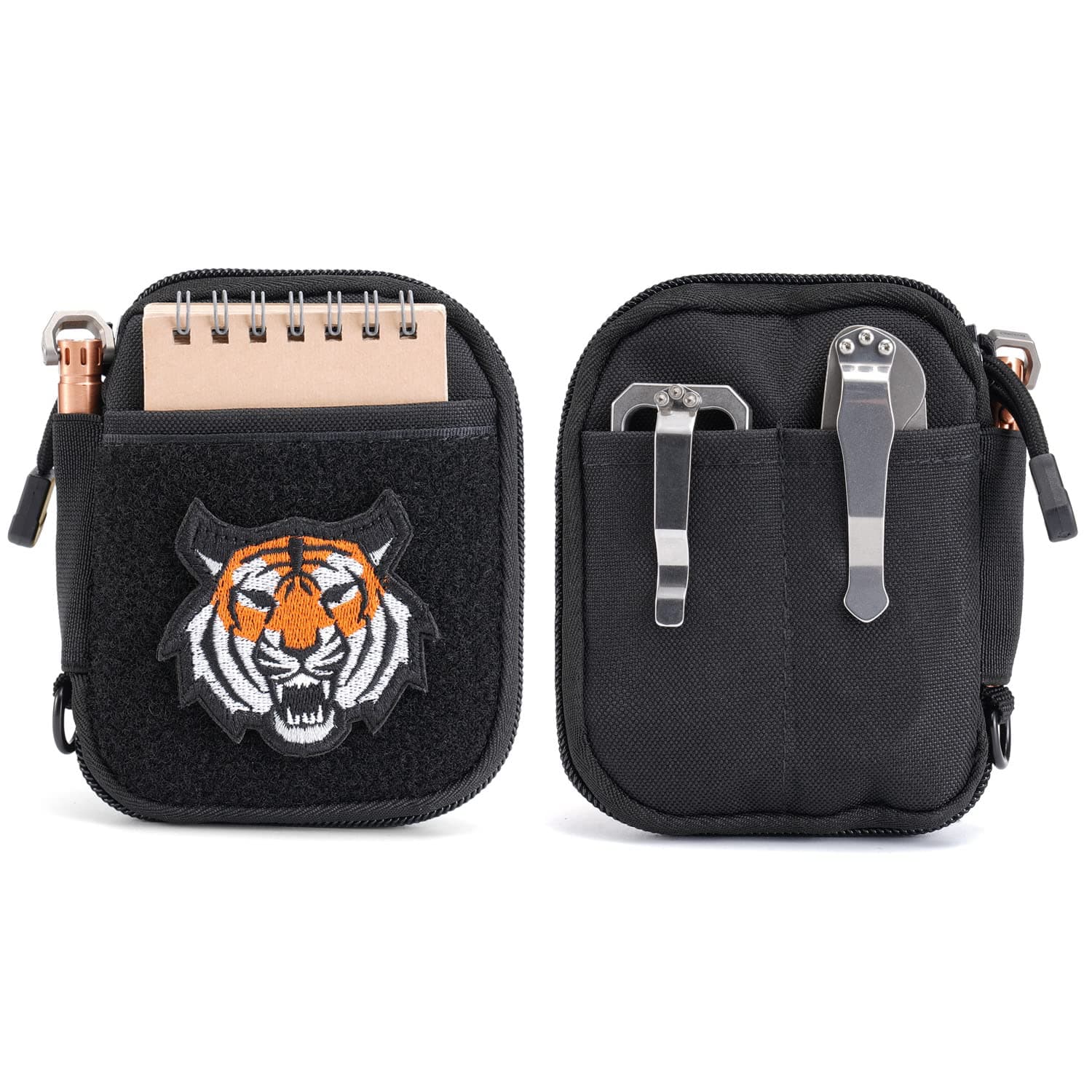 SP1 EDC Pouch, Mighty Pouch for Men, Compact Nylon Organizer with Elastic Pockets and D-Ring, Black