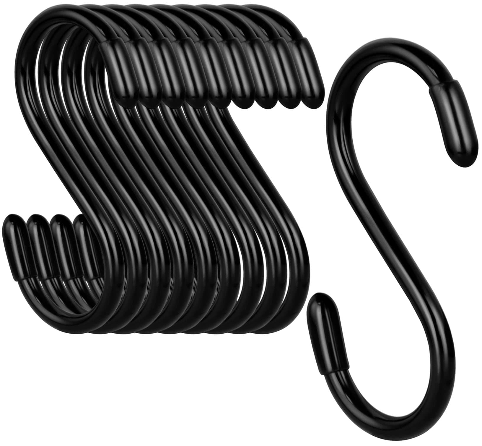 3 Inch Vinyl Coated S Hook,S Hooks for Hanging Plants ,10 Pack Non Slip Heavy Duty S Hooks ,Small Rubber Coated Steel Metal Black Closet S Hook for Hanging Jeans Plants Jewelry Pot Pan Cups Towels
