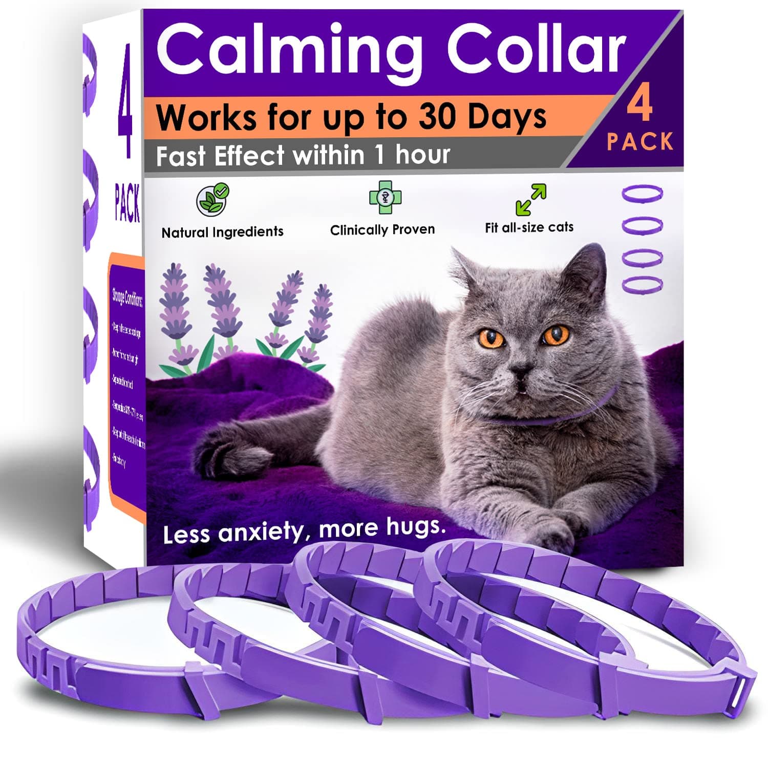 4 Pack Calming Collar for Cats – Pheromone Cat Calming Collar Cat Anxiety Relief and Stress – Adjustable Water Resistant Breakaway Calming Collars Natural Ingredients Pheromones Rapid Effect