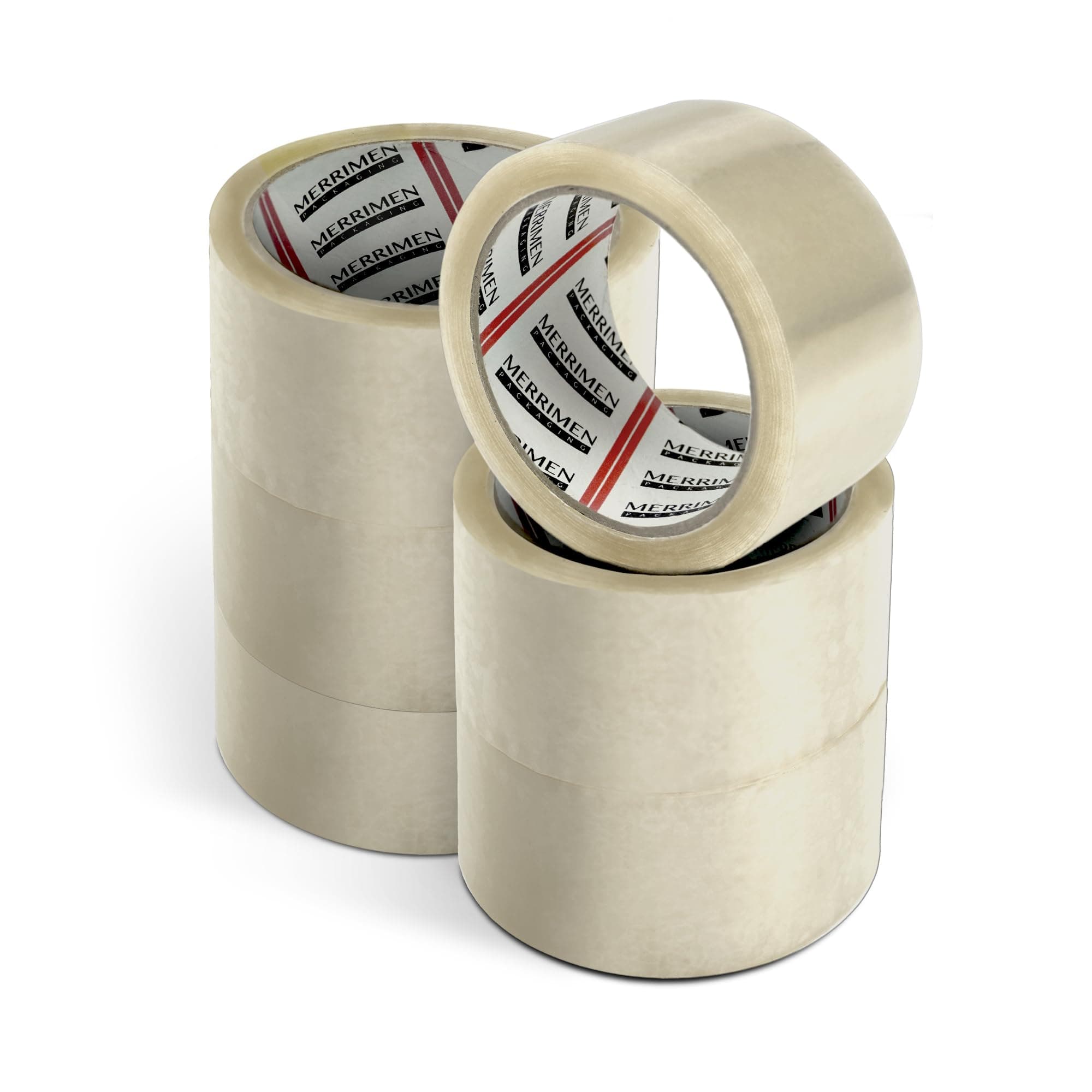 MERRIMEN Strong Heavy Duty Roll Pack Clear Packaging Tape, Secure Sticky Sealing Tape for Parcel Boxes, Moving Boxes, Large Postal Bags for Long-term Storage (48MM x 66M) (6 rolls, Clear)
