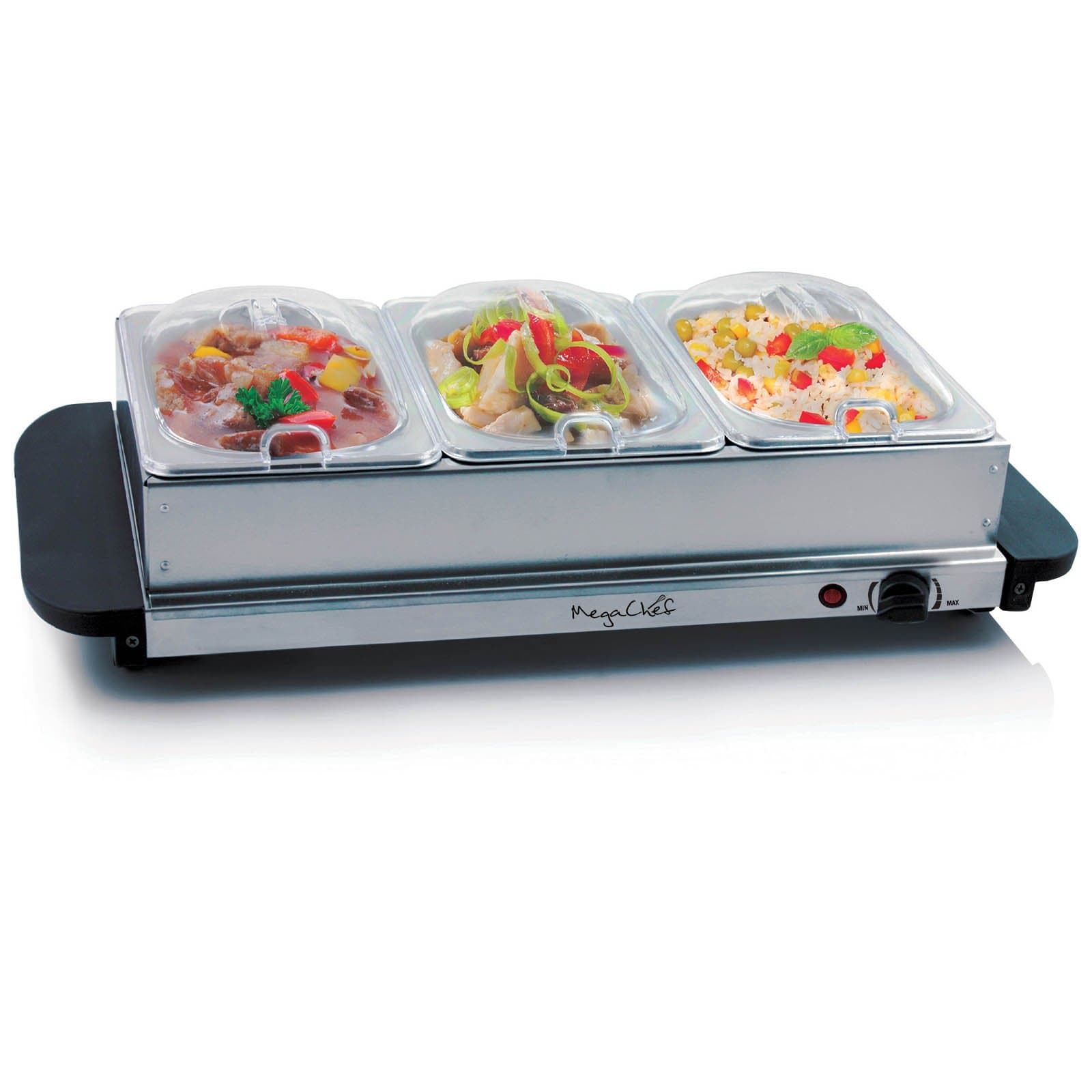 MegaChef Buffet Server & Food Warmer With 3 Removable Sectional Trays, Heated Warming Tray and Removable Tray Frame