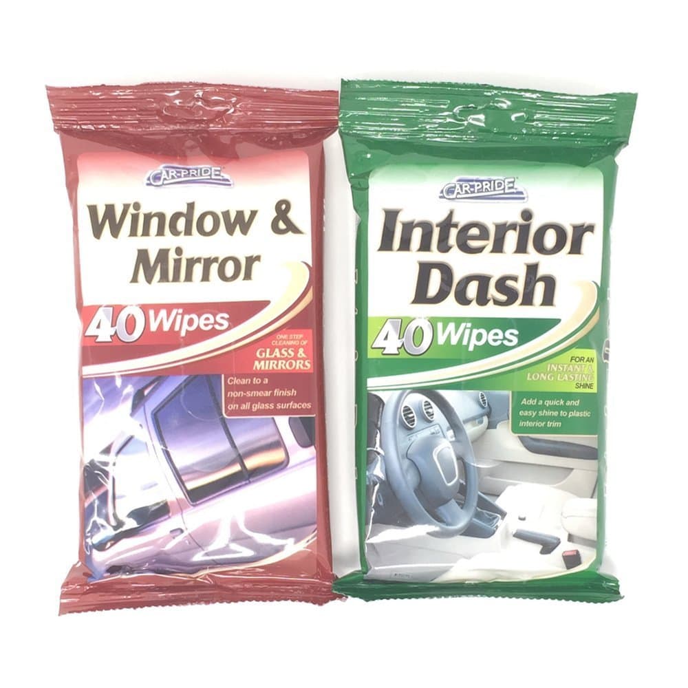 Car Pride interior dash wipes and window & mirror wipes - 40 wipes of each