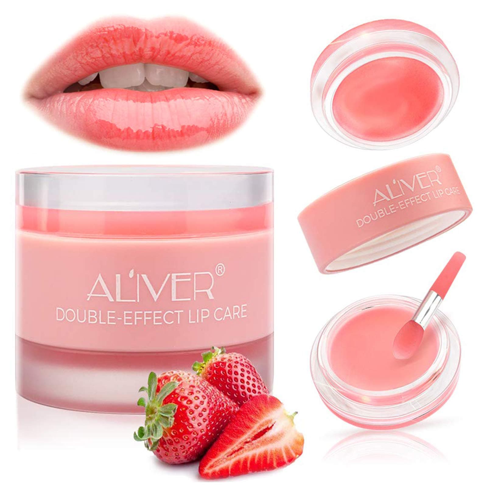 Lip Scrub,Double Effect Lip Sleeping Mask, Lip Treatment,Strawberry Overnight Moisturizing Repairing LipSleeping Lip Balm, Peeling Lips, Lip Primer