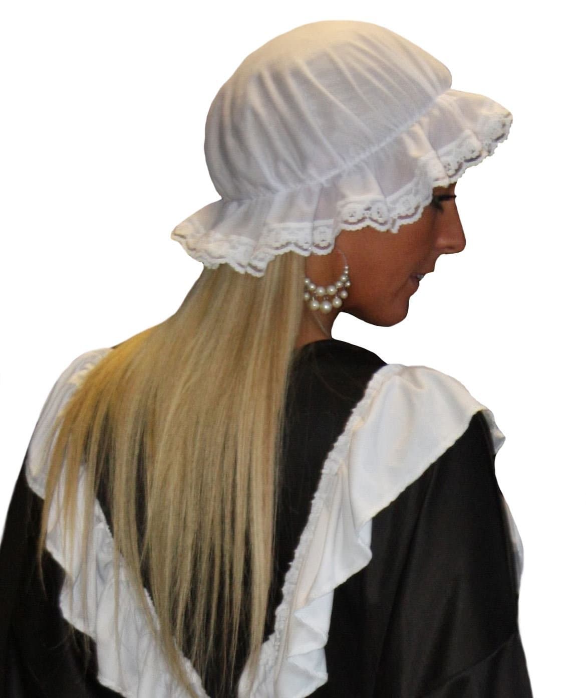 Adults Victorian Milk Maid Mop Hat White Lace Trimmed The Help Headwear