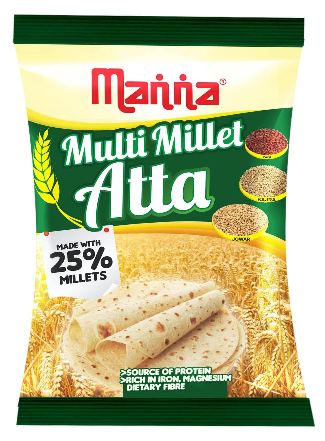 Manna Multigrain Atta/Multi Millet Atta 1Kg | Diabetic Friendly | Low GI Wheat Flour with 25% Millets | High Protein & Fibre | Low sugar | For Weight Loss