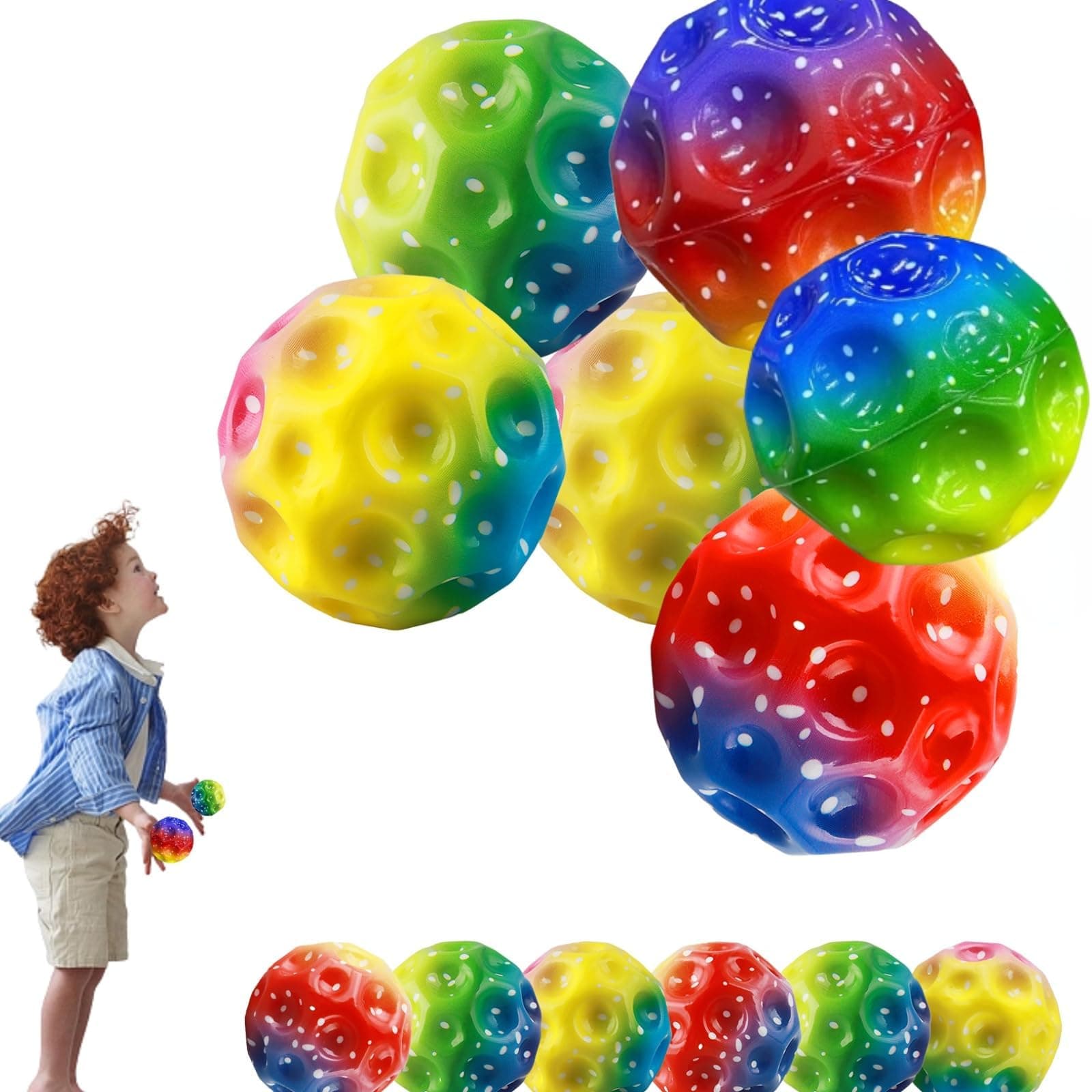 TERRIFI 6 PCS Space Ball - 6.5cm Extreme Moon Ball, PU Bounce Ball Sensory Ball, High Bouncing & Sounds Meteor Ball, Helps Improve Hand-Eye Coordination, Great Sensory Ball for Kids (Random Color)