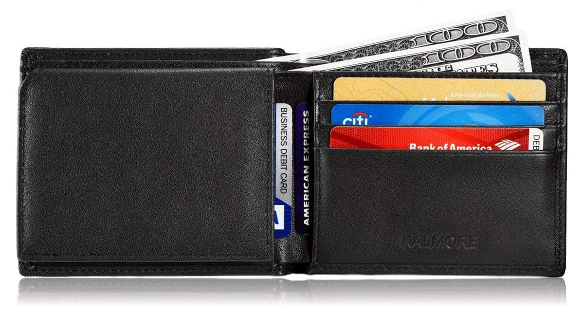 KALMORE Men's RFID Blocking Multi-Card Travel Bifold Genuine Leather Wallet
