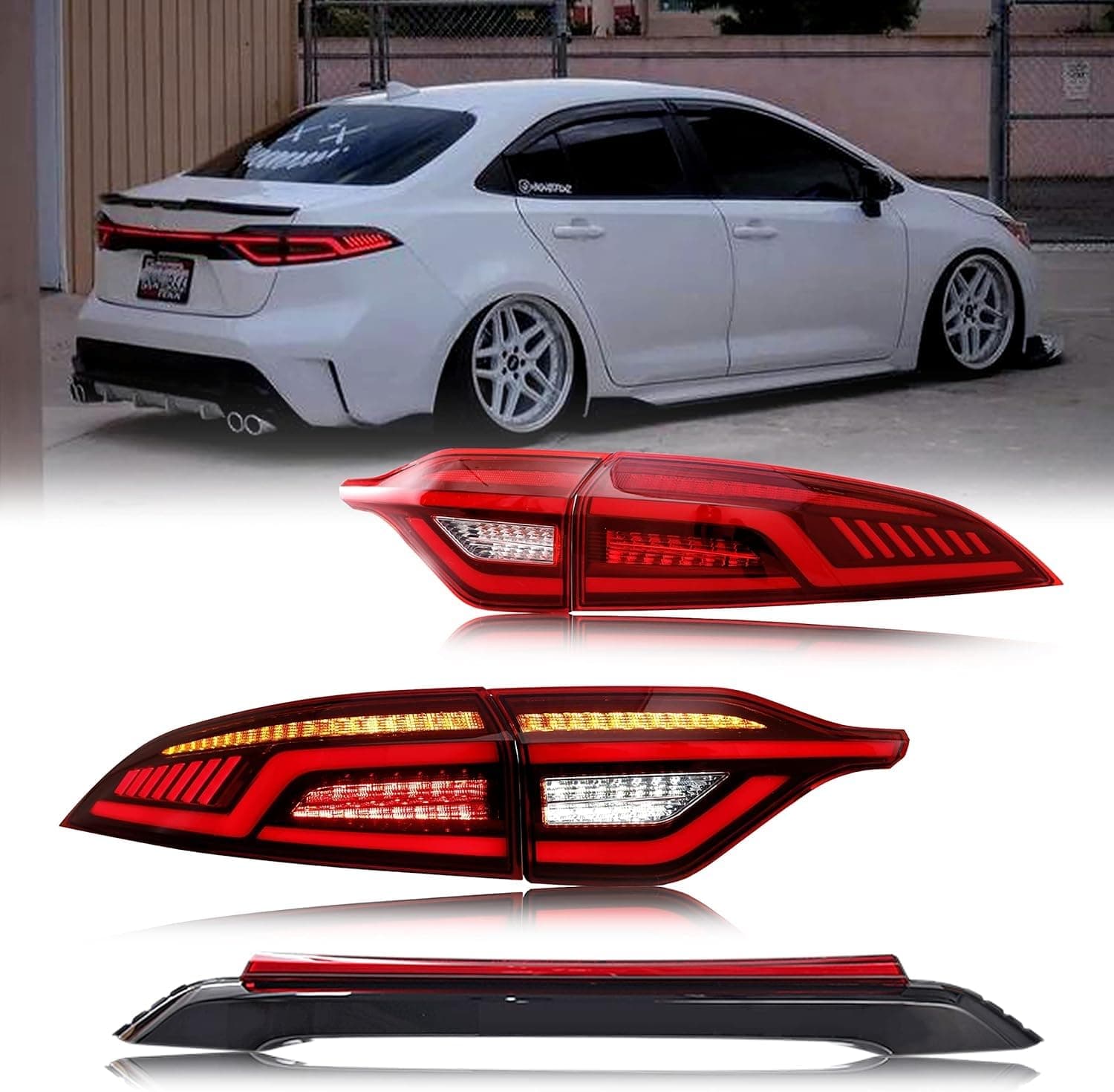 inginuity time LED Tail Lights & Tailgate Light For Toyota Corolla 2020 2021 2022 2023 4PCS Start Up Animation DRL Sequential Indicator Rear Lamp Assembly (Red)