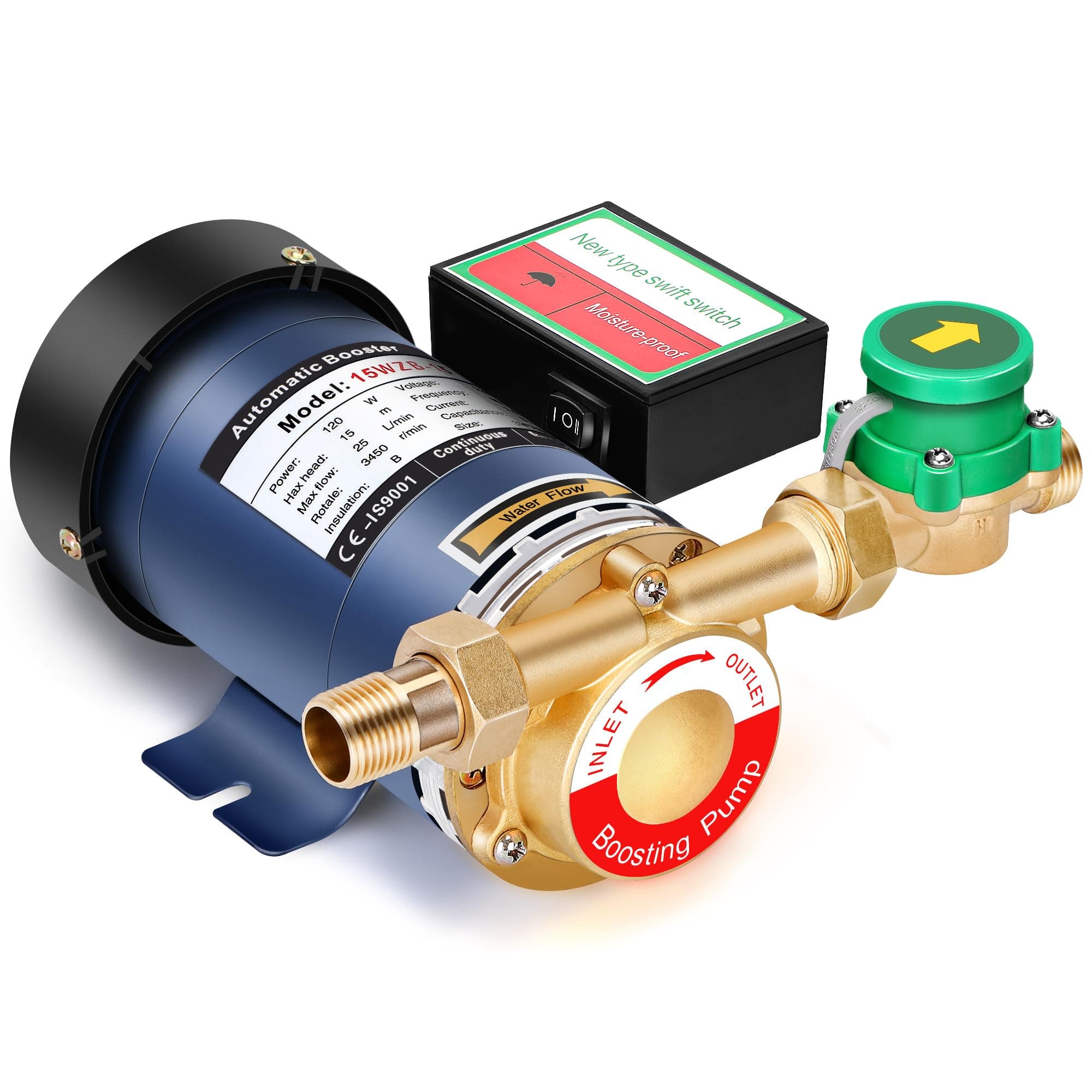 120W Water Pressure Booster Pump with Automatic Water Flow Switch, 115VAC, 396 GPH, 21.7 PSI, Water Pressure Pump for Household Kitchen Bathroom