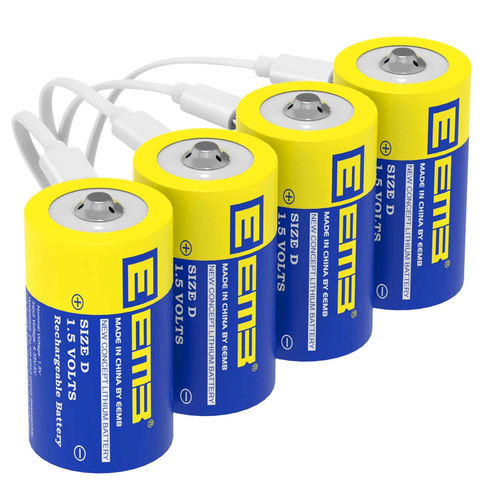 EEMB 1.5V Rechargeable D Batteries with USB-C Charging Cable | Long-Lasting Lithium D Cell Batteries for Flashlights, Toys, Radios & More | LR20 Replacement Battery (4 Pack)