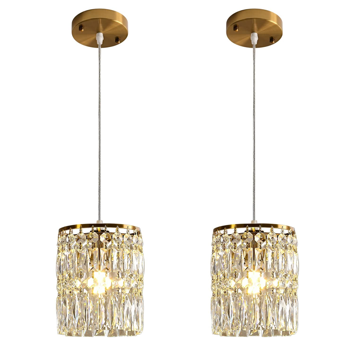 Modern Crystal Pendant Light for Kitchen Island Height Adjustable Gold Chandeliers Light Fixture Hanging Ceiling Lights for Hallway Dining Room Bedroom Living Room (2-Pack)
