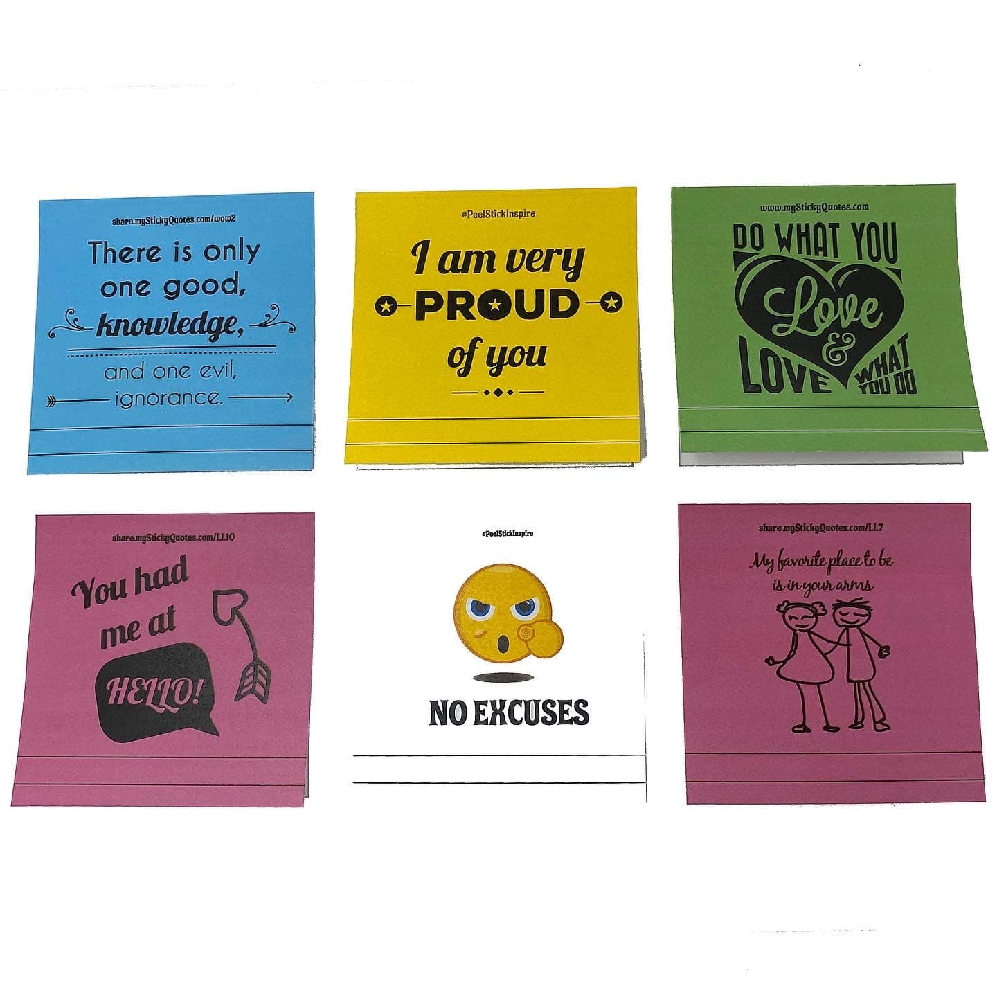 Sticky Notes Motivational Quotes - Emoji Inspiration, Lunch Box Notes. Love Letters & Words of Wisdom for Random Acts of Kindness - 5 Pads 50 Sheets/Pad (Super Pack)
